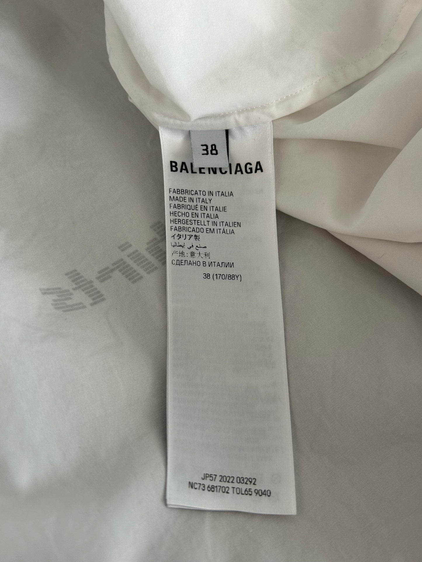 Balenciaga White & Black All Over Logo Button Up Shirt