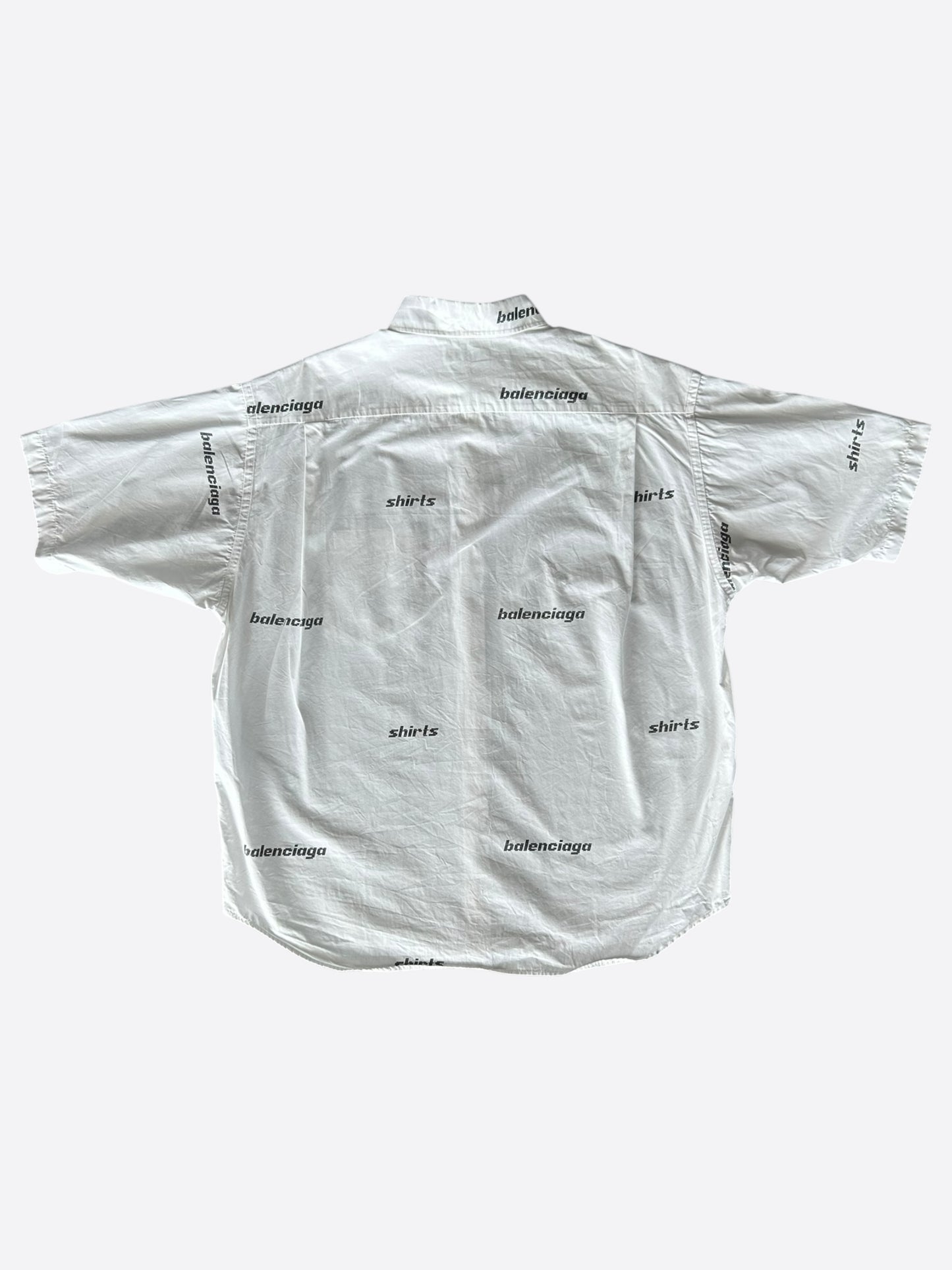 Balenciaga White & Black All Over Logo Button Up Shirt