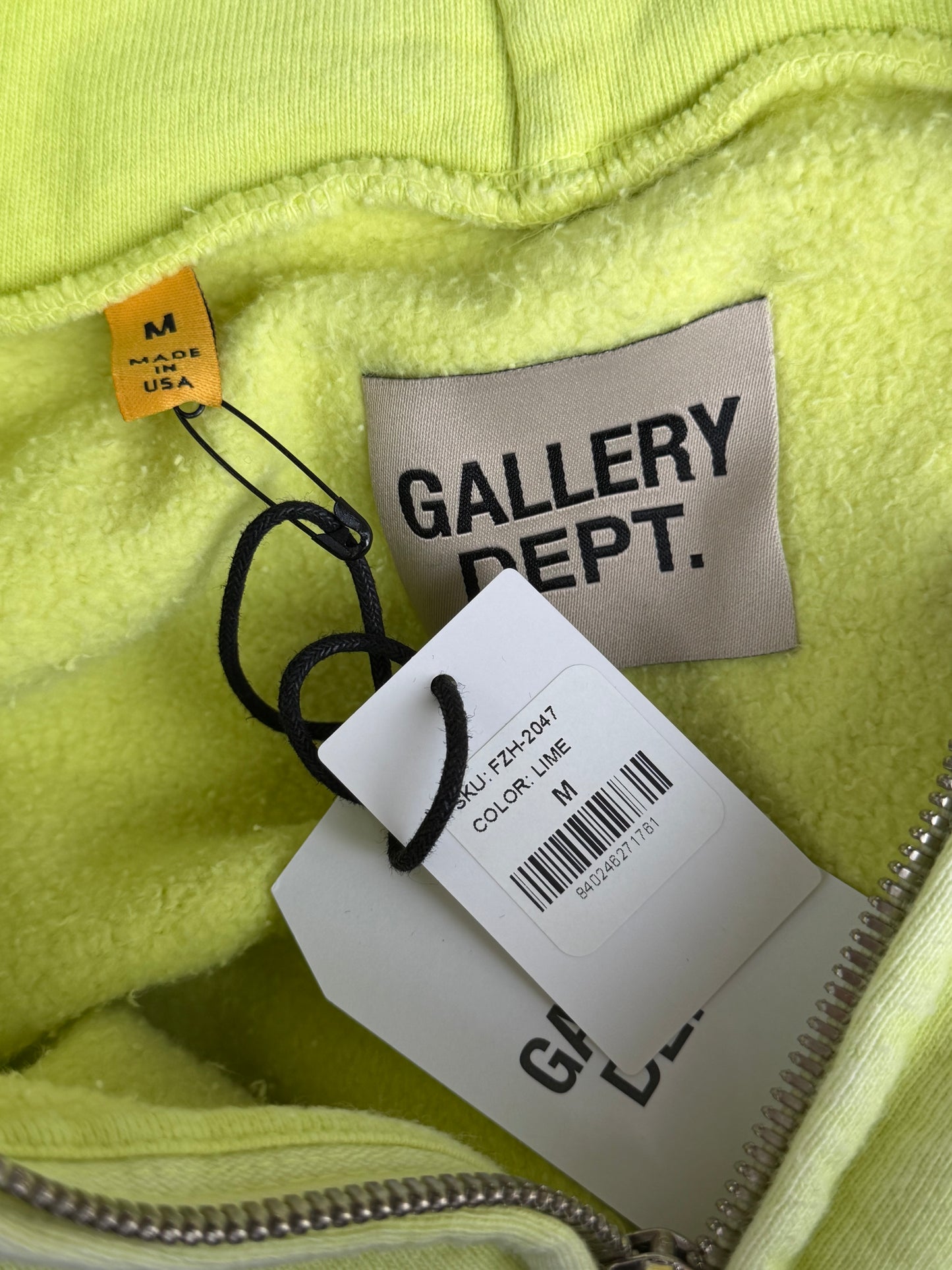 Gallery Dept Lime Green Sun Faded French Logo Zip Up Hoodie