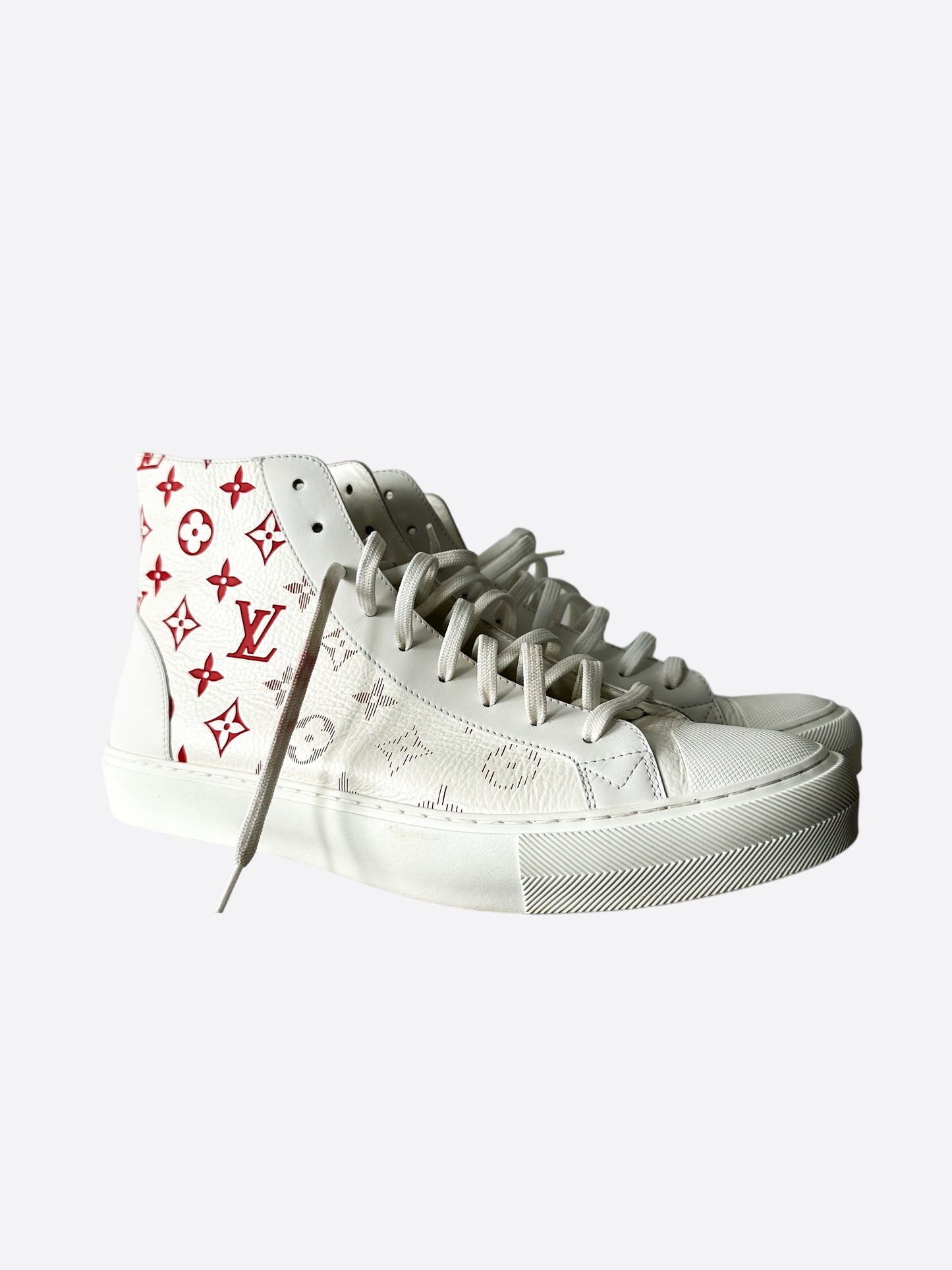 Louis Vuitton White & Red Gradient Tattoo High Top Sneakers
