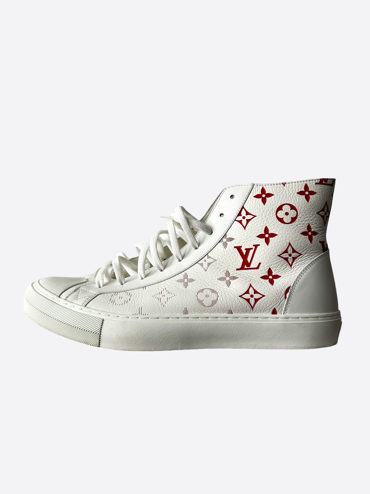 Louis Vuitton White & Red Gradient Tattoo High Top Sneakers
