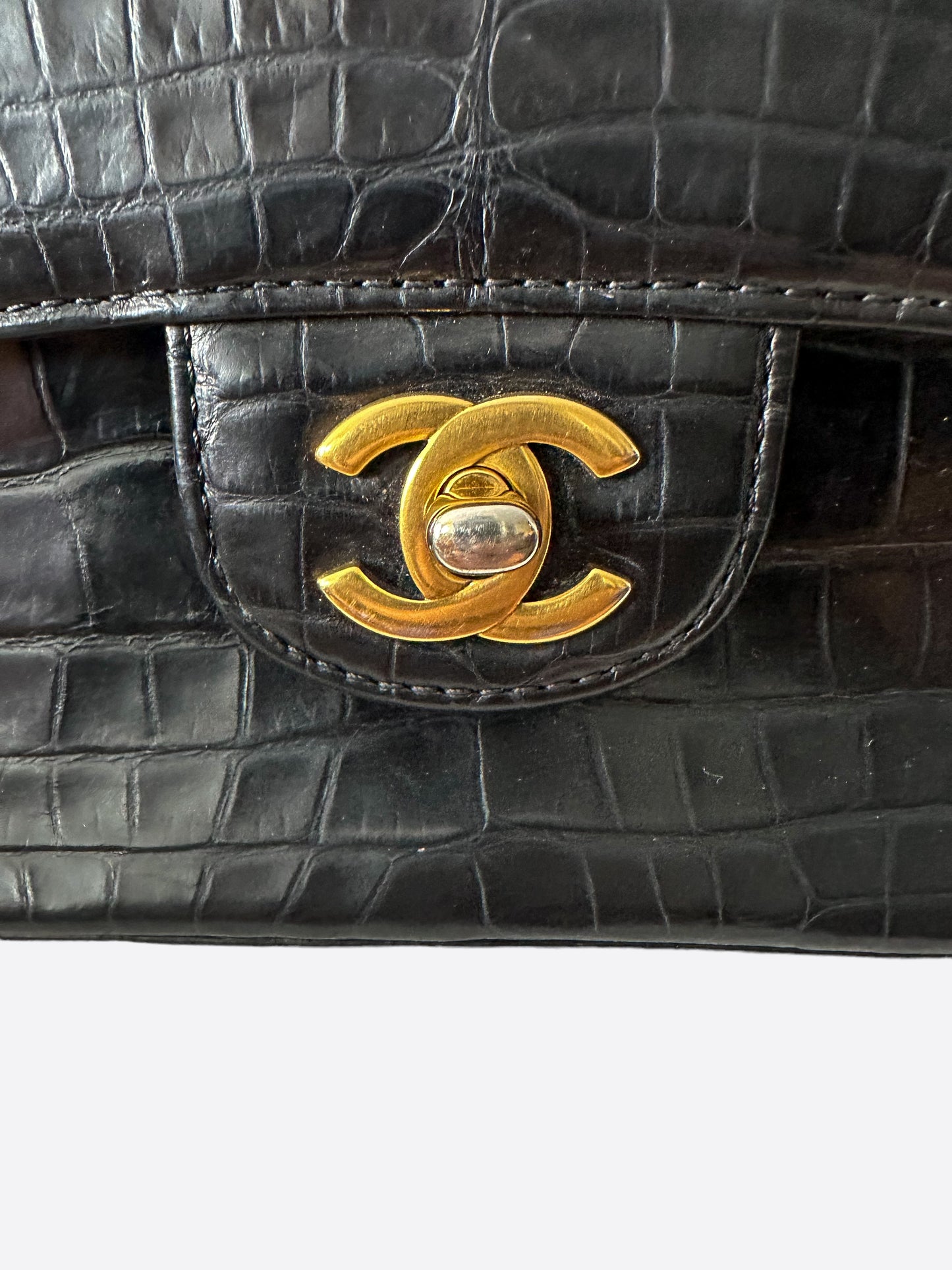 Chanel Black Aligator Medium Double Flap Bag