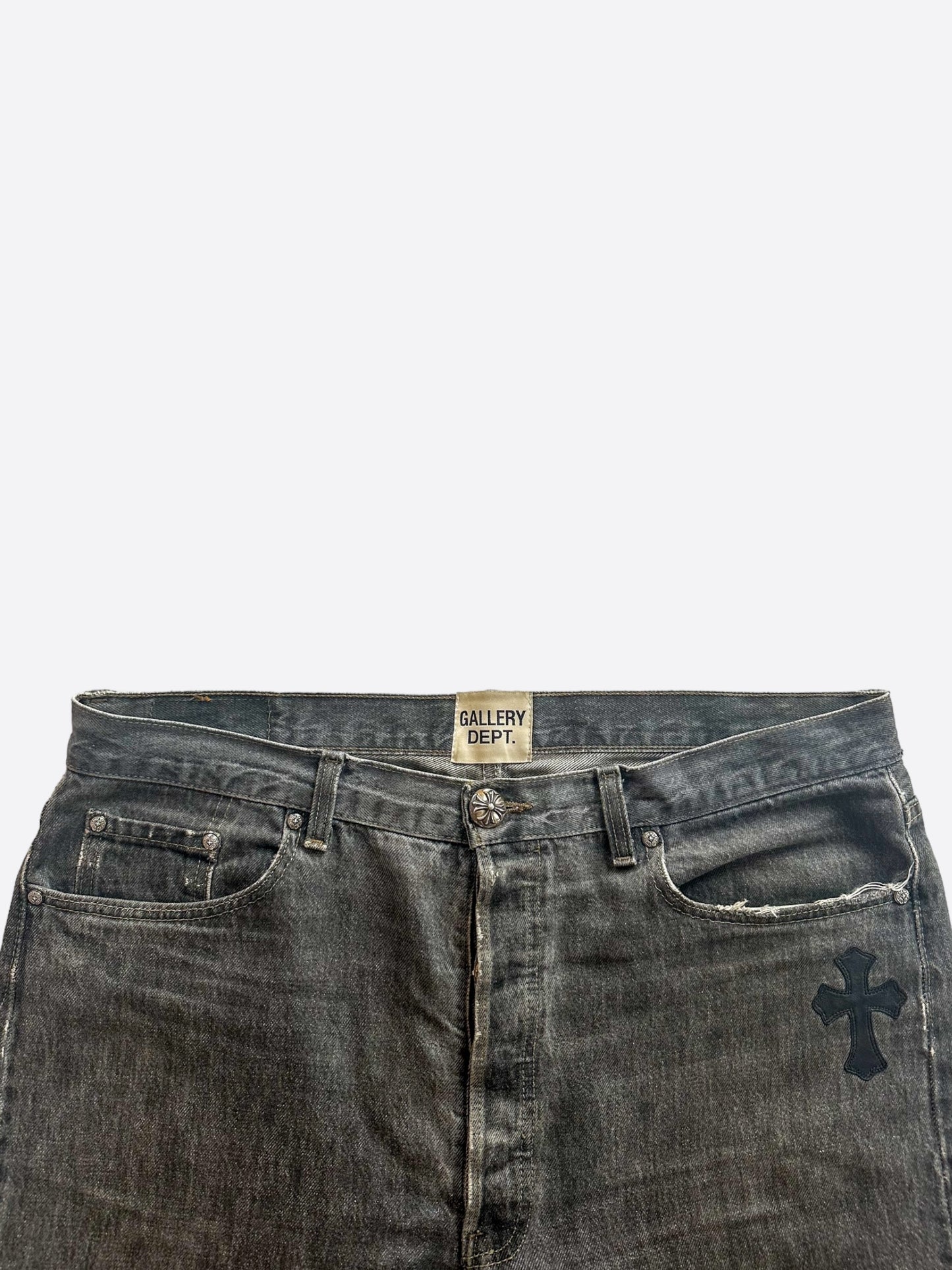 Chrome Hearts Levi's Gallery Dept Grey Black Cross Patch Flared Jeans