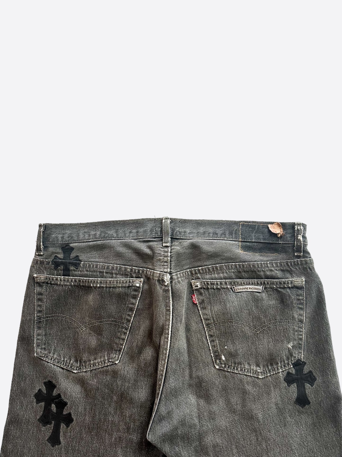Chrome Hearts Levi's Gallery Dept Grey Black Cross Patch Flared Jeans