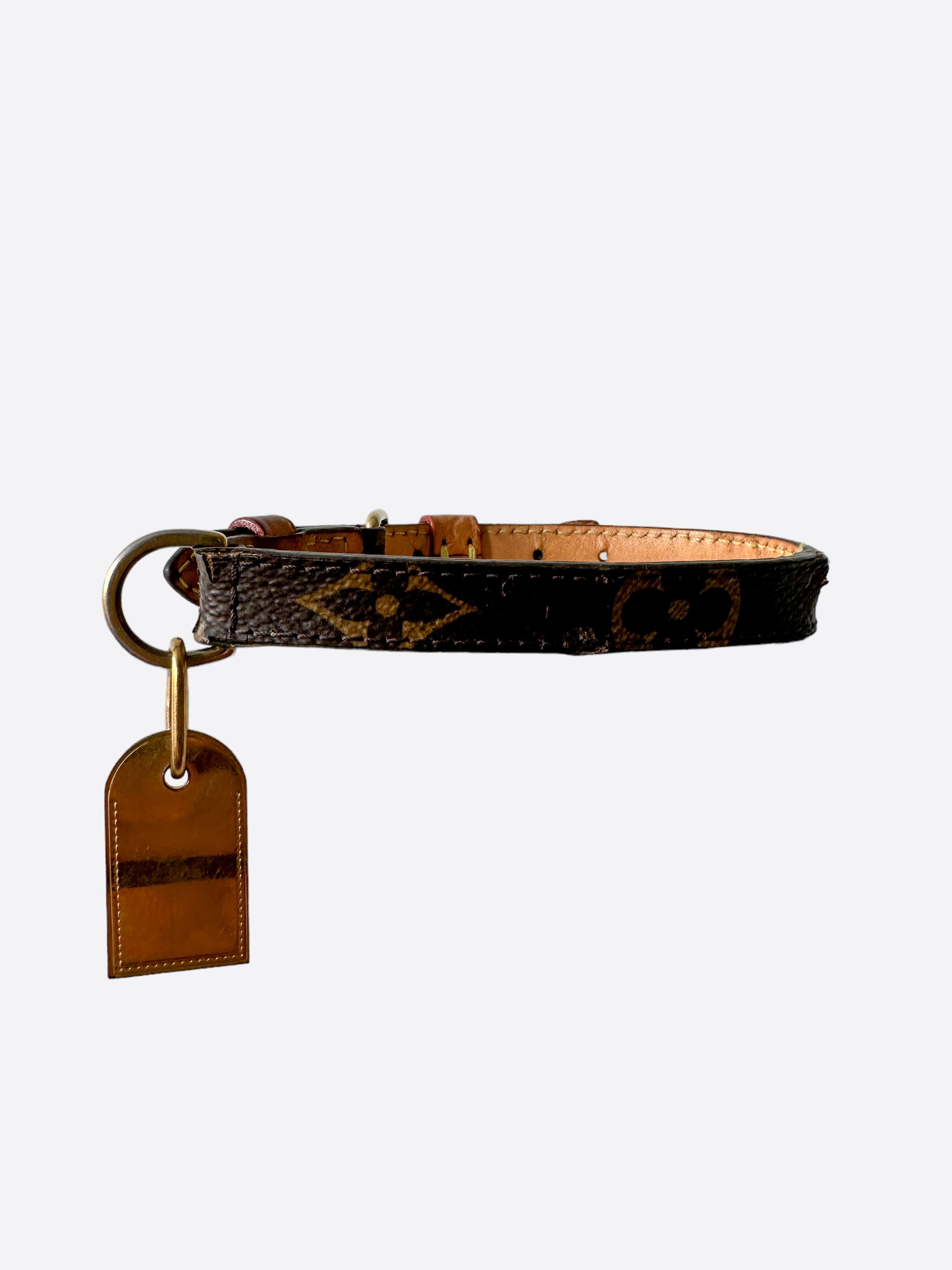 Louis Vuitton collars and leashes dog pet leash daek beown monogram with  box