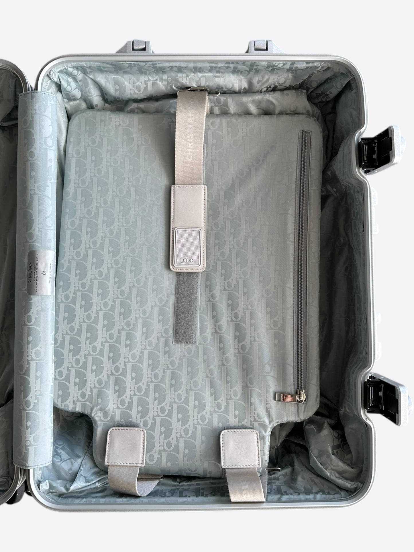 Dior Rimowa Silver & Blue Oblique Carry-On Luggage