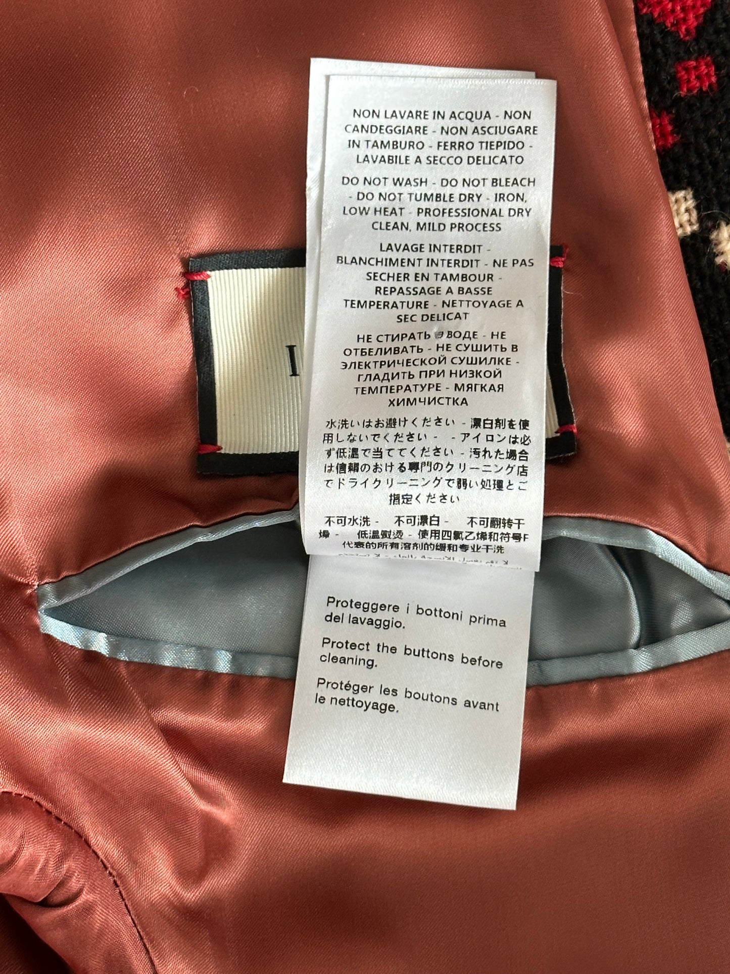 Gucci Black, White & Red GG Monogram Wool Coat