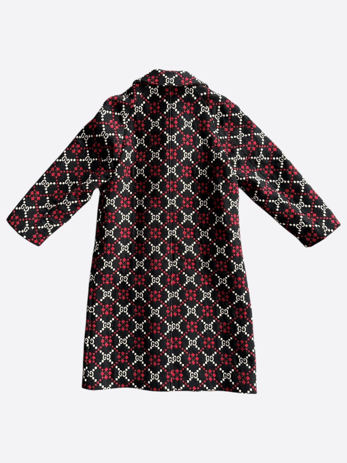 Gucci Black, White & Red GG Monogram Wool Coat