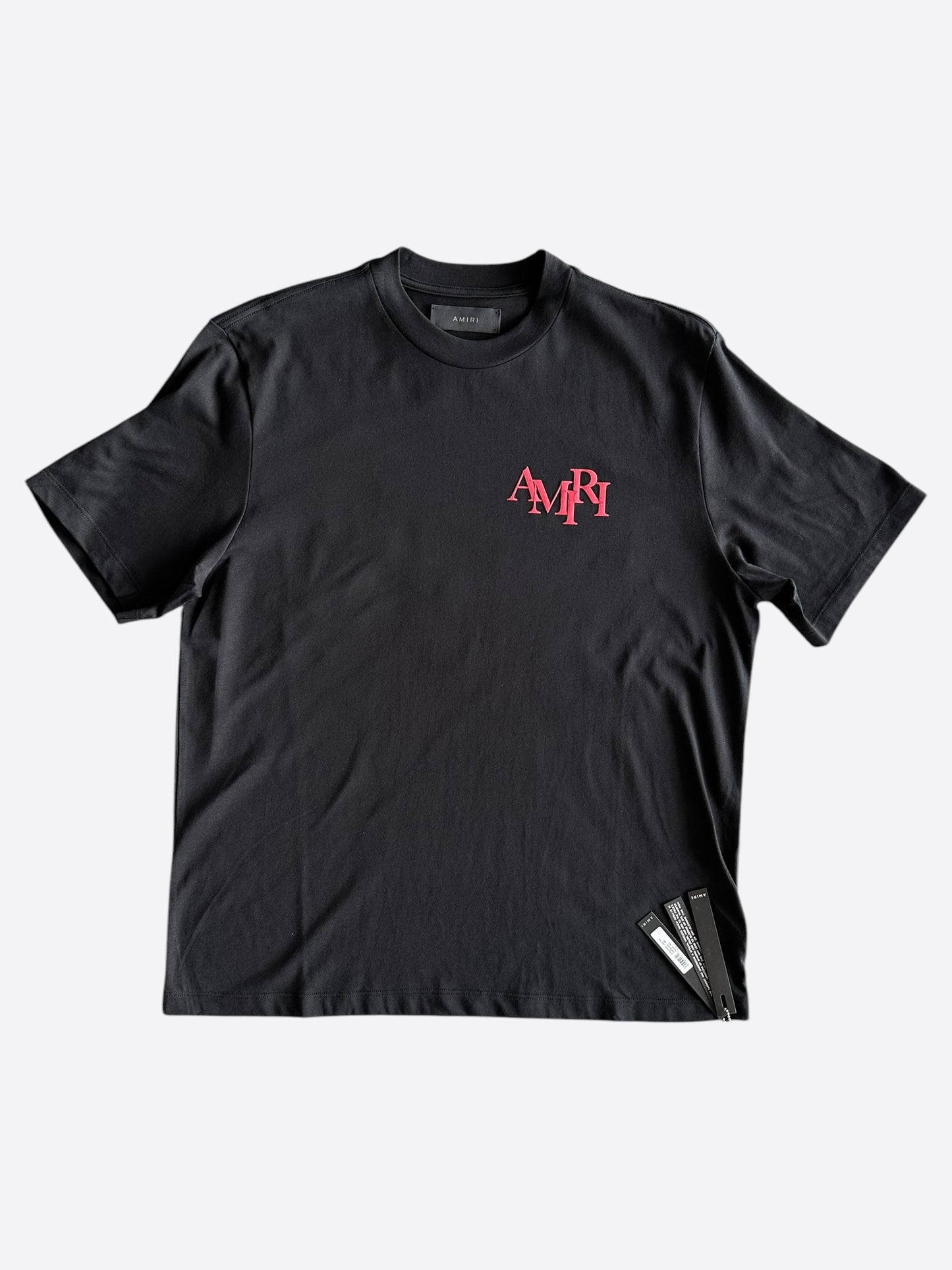 Amiri Black & Red Staggered Logo T-Shirt