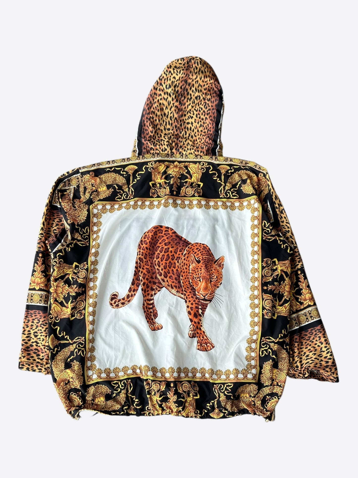 Versace Black & Gold Baroque Wild Cat Anorak Jacket