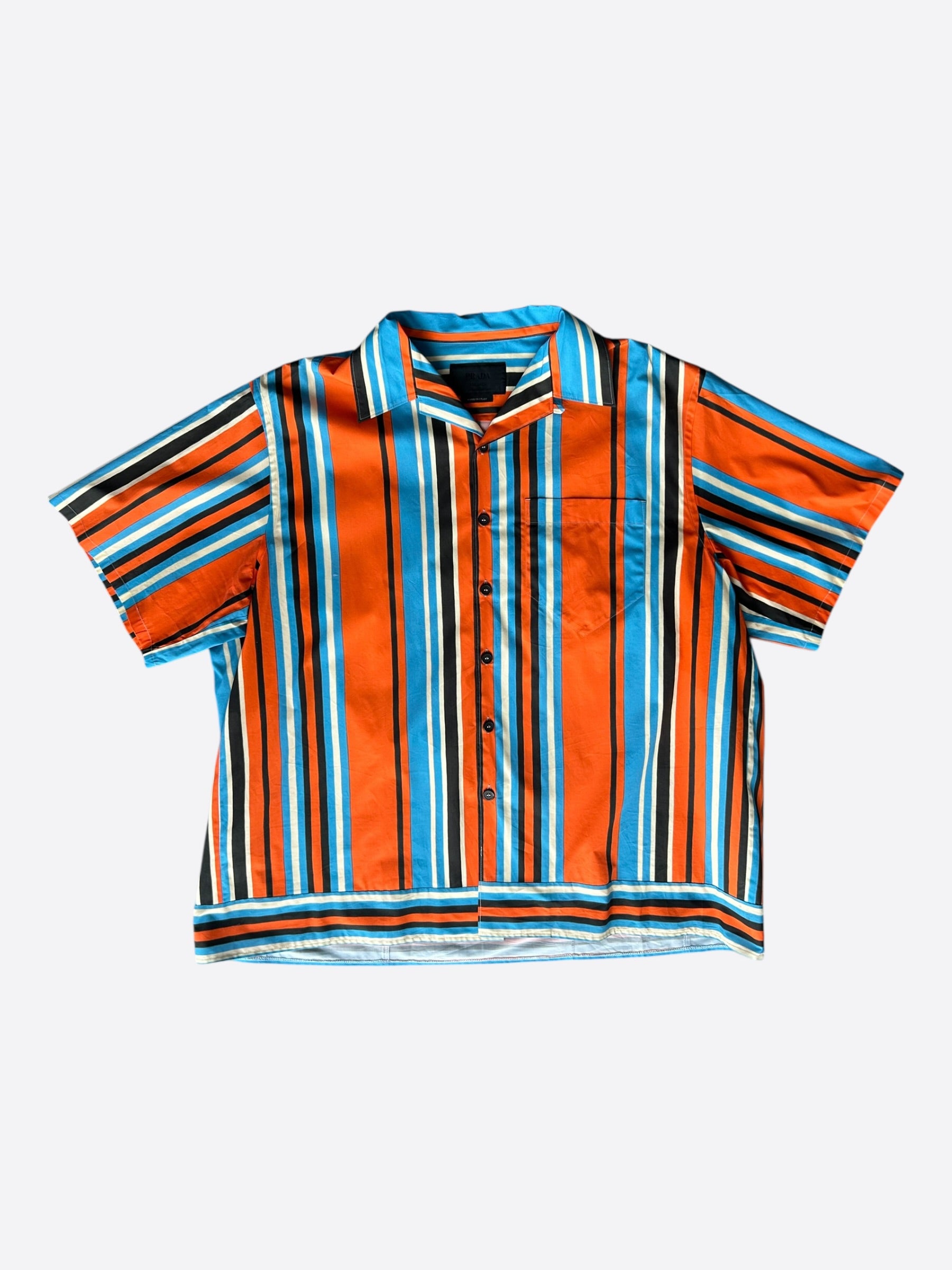 Prada Orange & Blue Striped Logo Button Up Shirt – Savonches