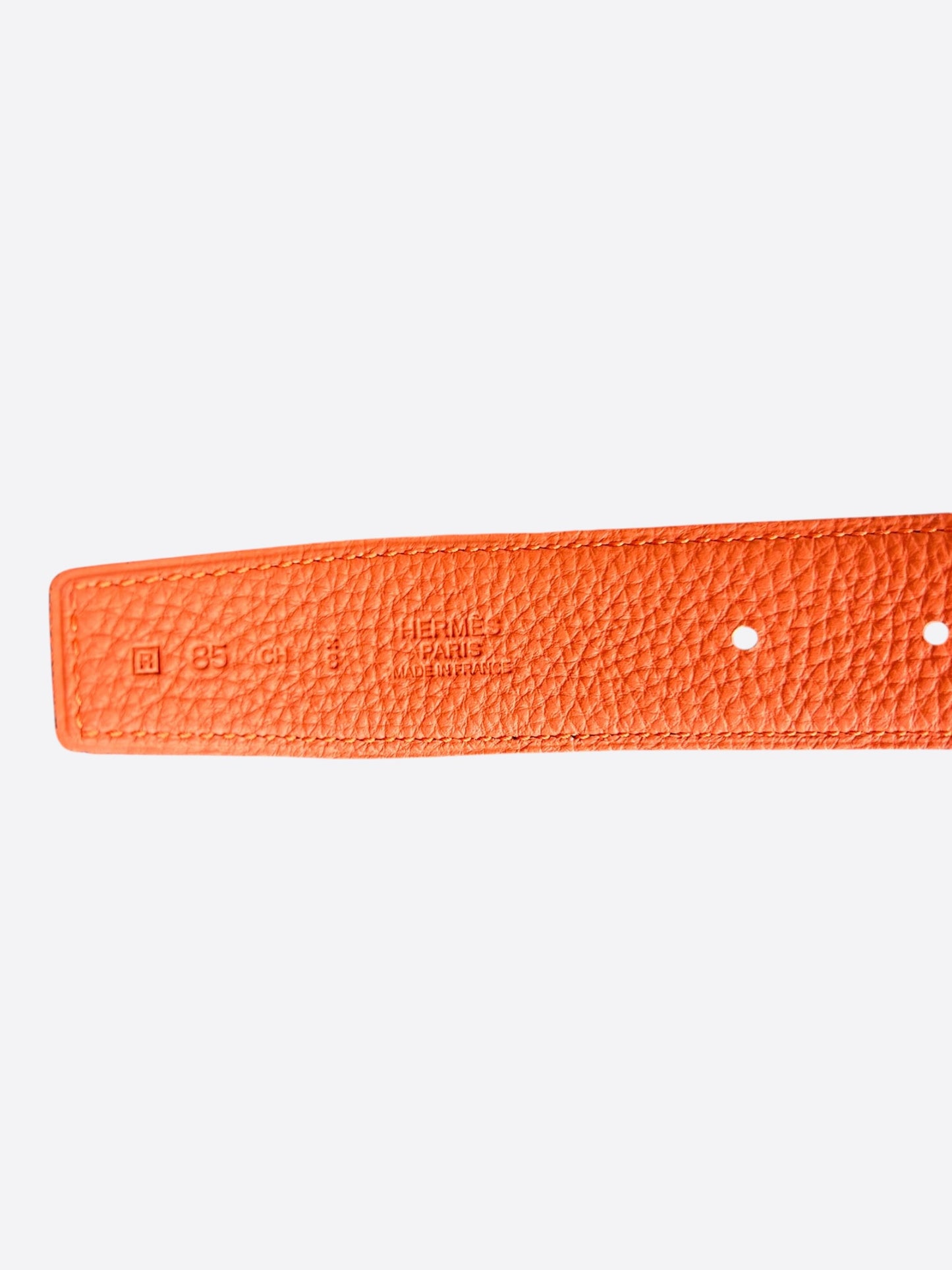 Hermes Dark Brown & Orange Palladium Reversible H au Carré Belt