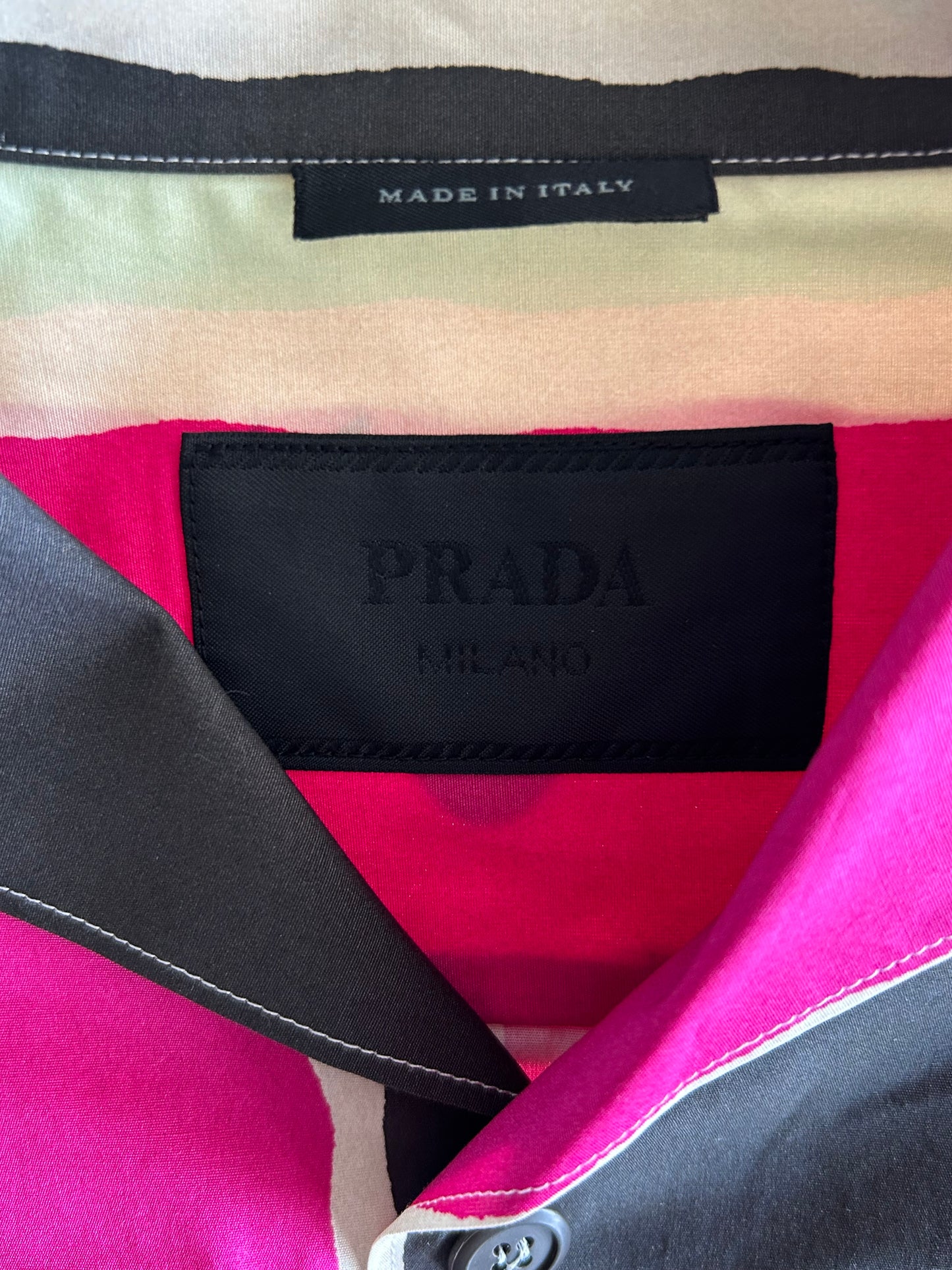 Prada Pink & Multicolor Striped Logo Button Up Shirt