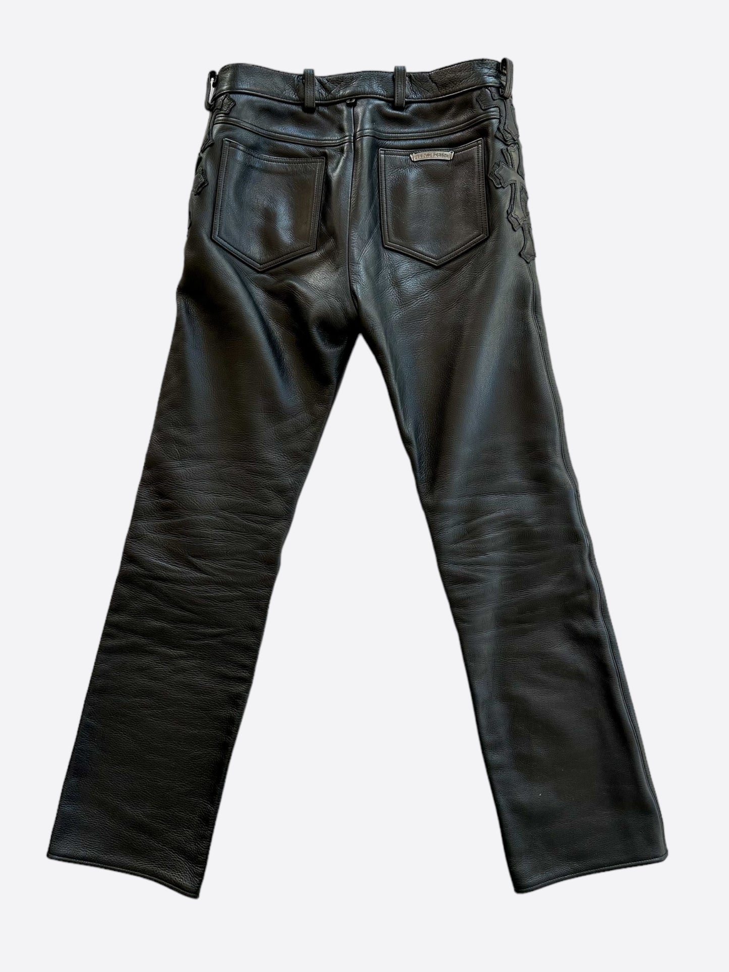 Chrome Hearts Black Leather Cross Patch Fleur Pants