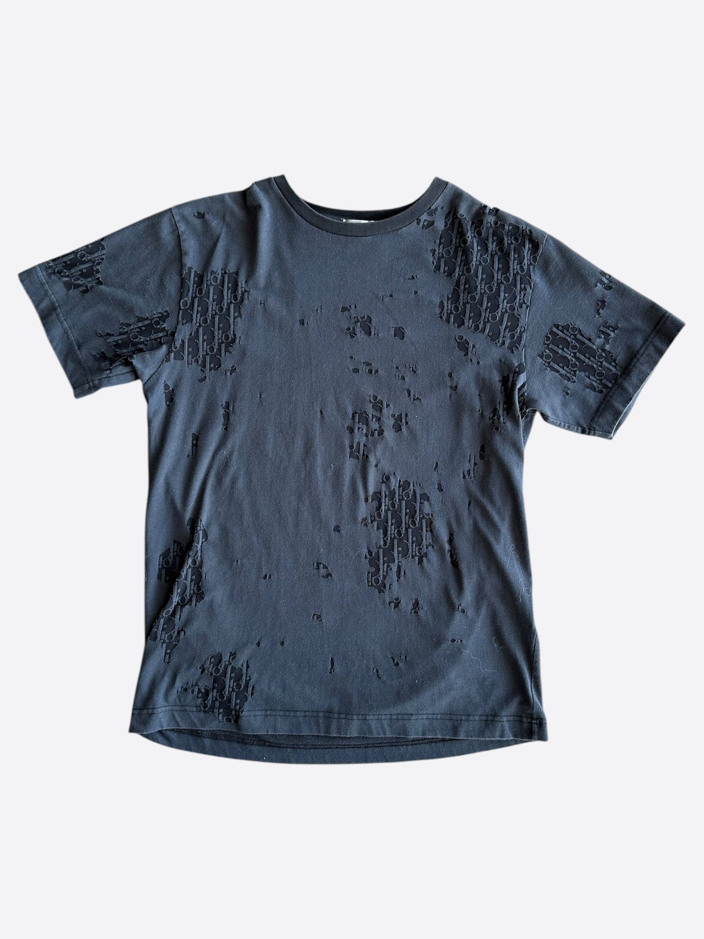Dior Navy Distressed Oblique T-Shirt