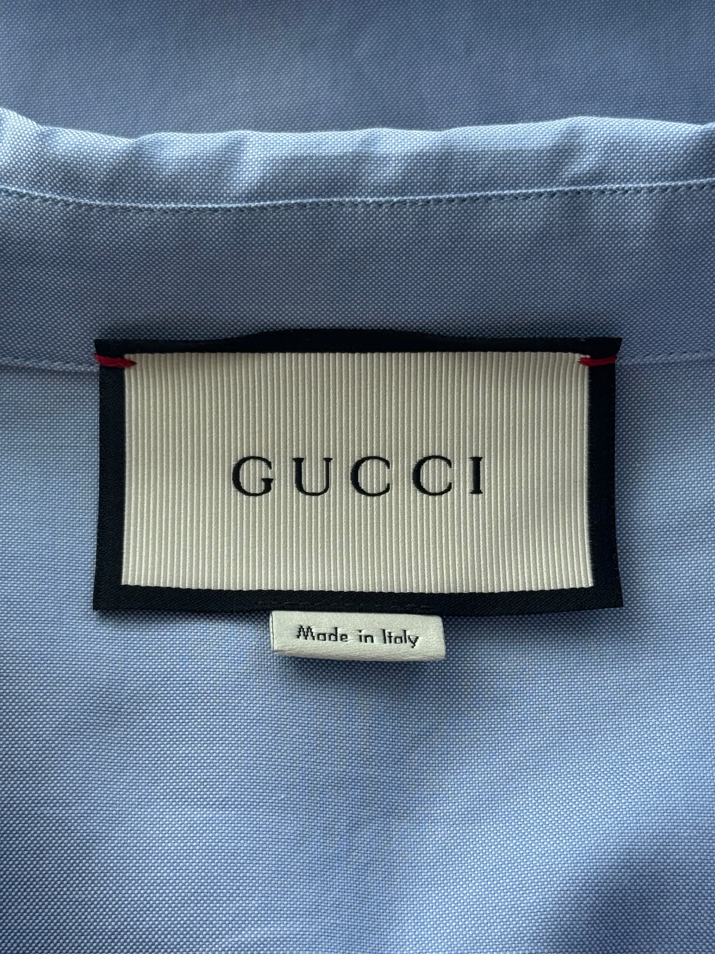 Gucci Blue & Red Embroidered Tiger Button Up Shirt
