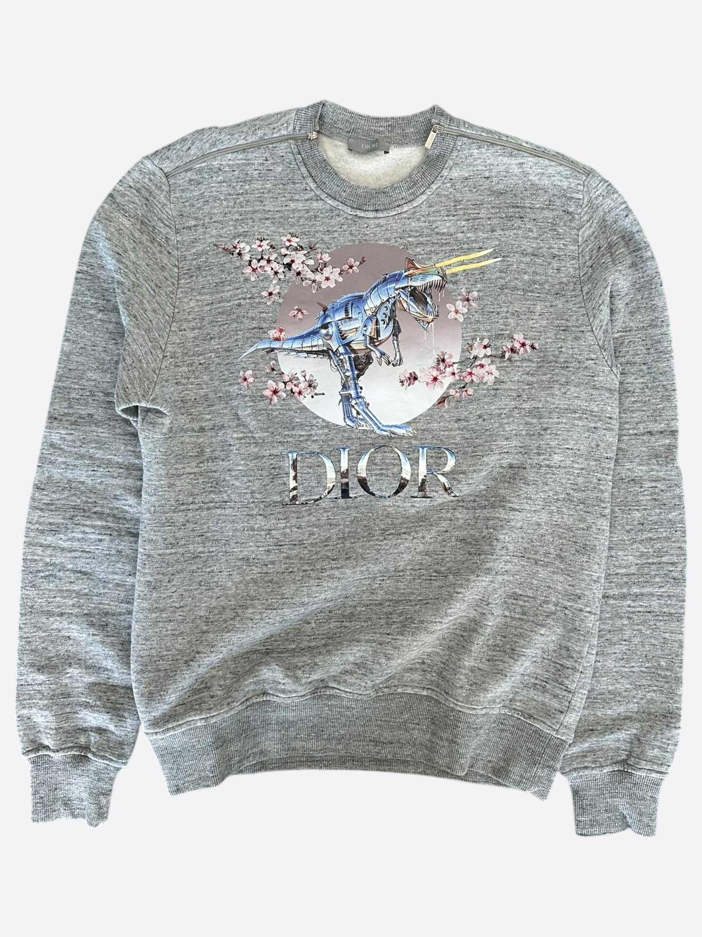 Dior Sorayama Grey Dinosaur Logo Sweater