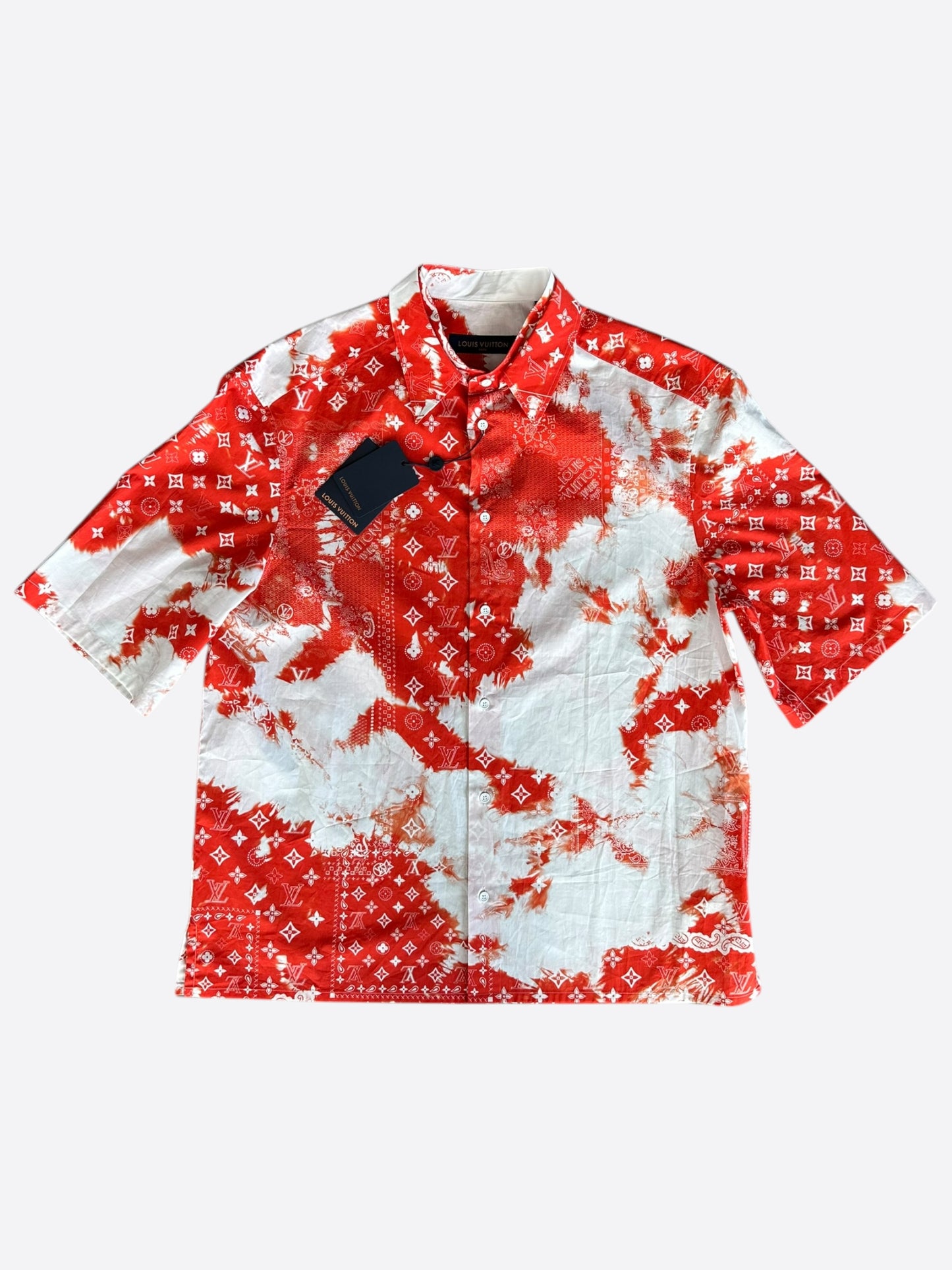 Louis Vuitton Red Bandana Bleached Short Sleeve Button Up Shirt