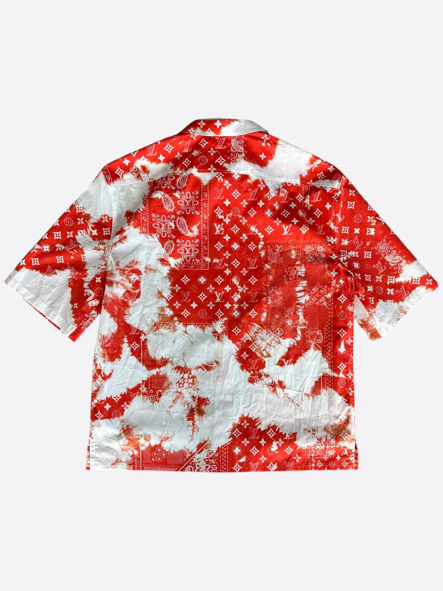 Louis Vuitton Red Bandana Bleached Short Sleeve Button Up Shirt