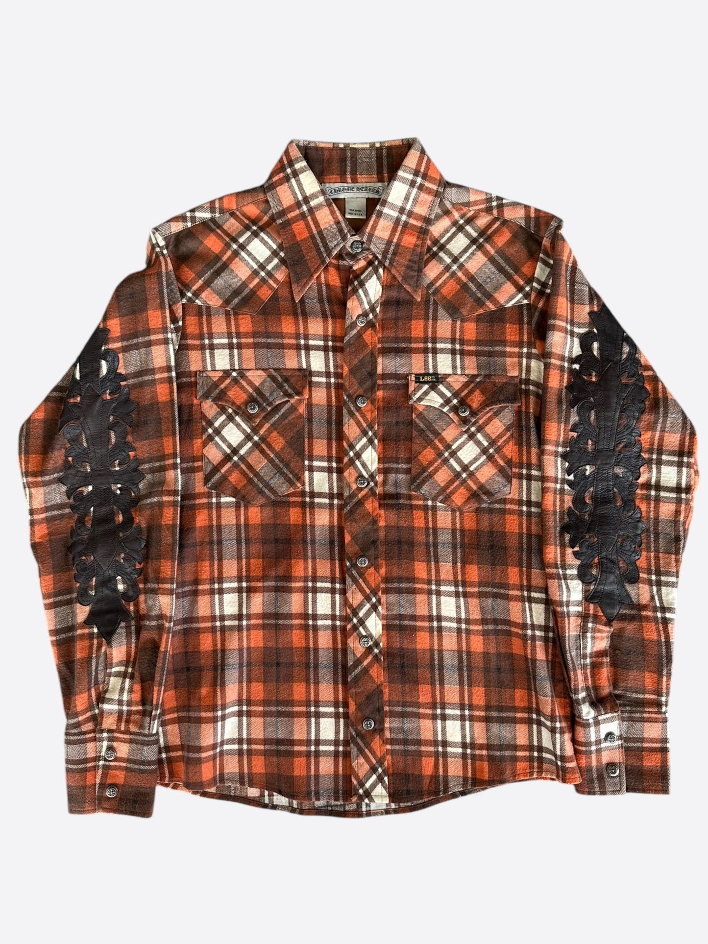 Chrome Hearts Lee Orange Leather Floral Sleeve Patch Flannel