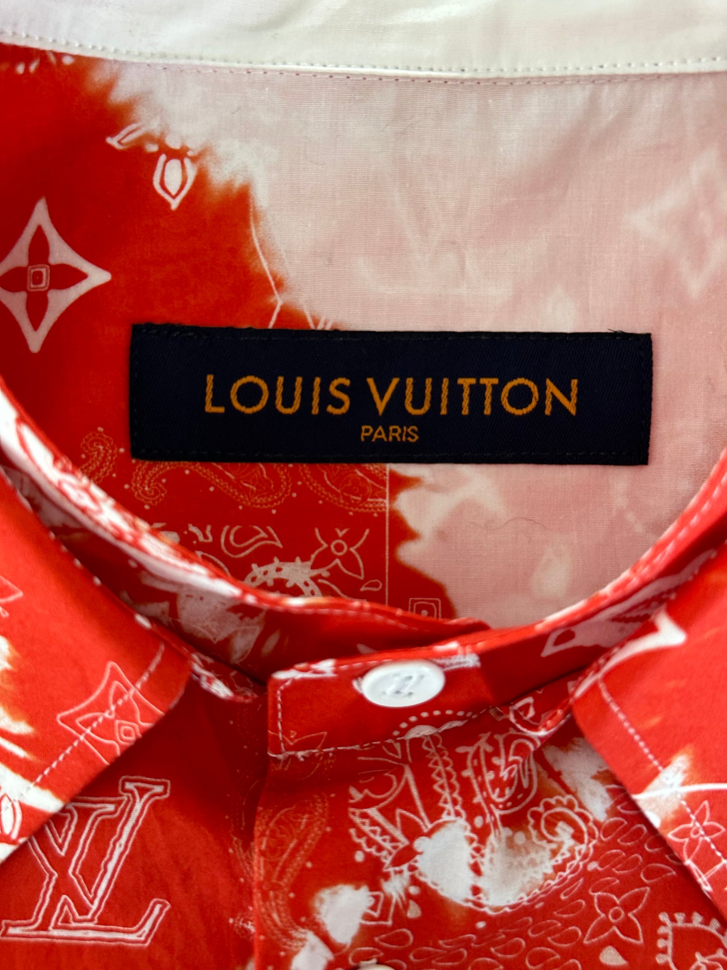 Louis Vuitton Red Bandana Bleached Short Sleeve Button Up Shirt