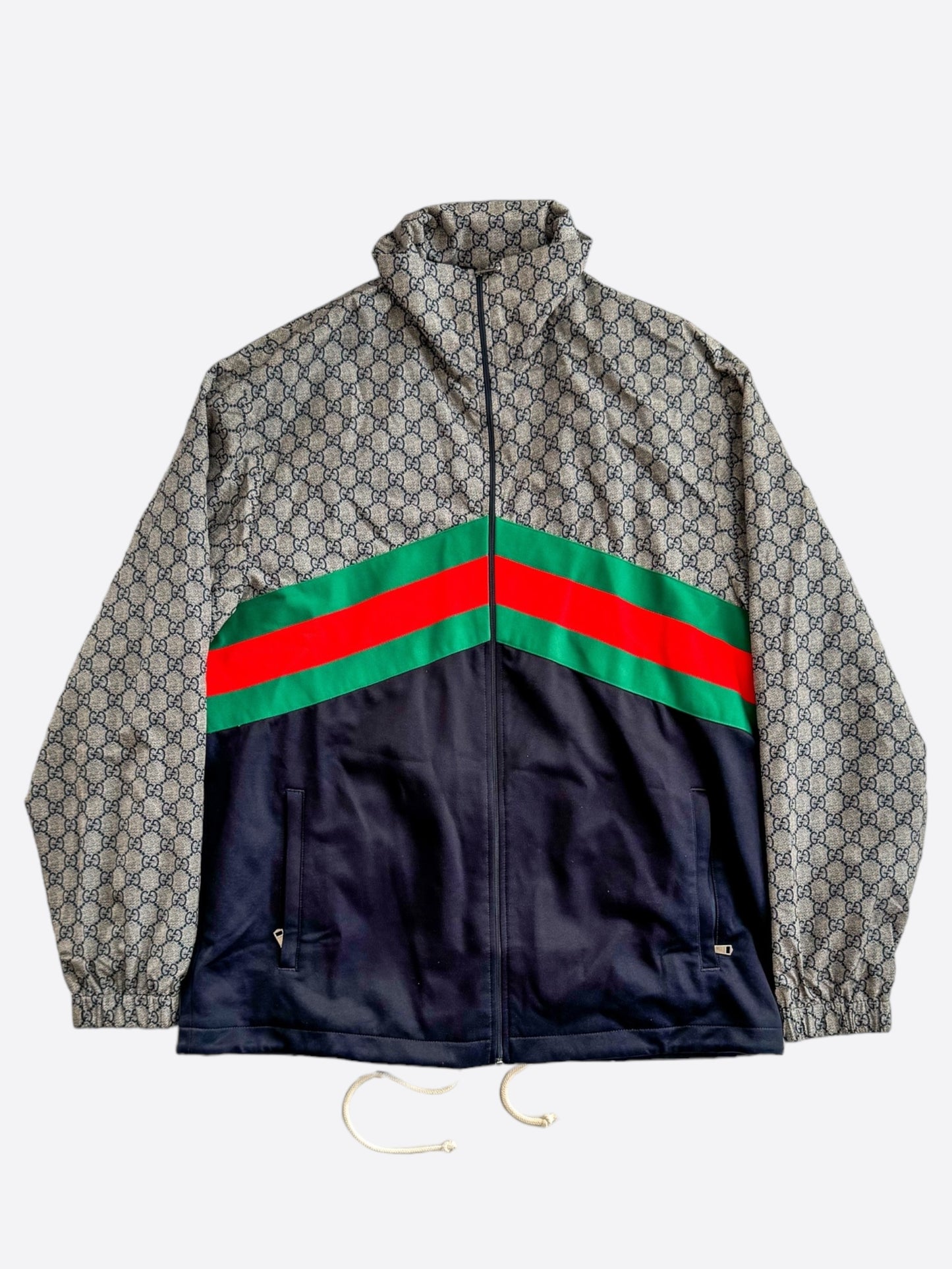 Gucci Beige GG Monogram Striped Windbreaker