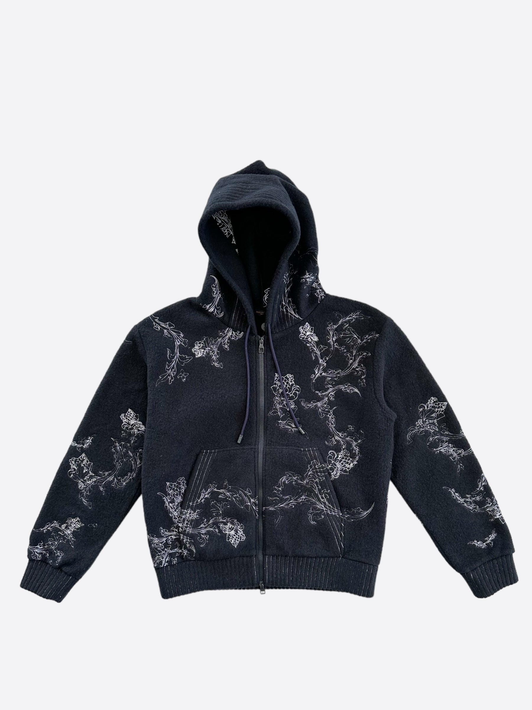 Louis Vuitton Navy & White Flower Embroidered Zip Up Hoodie