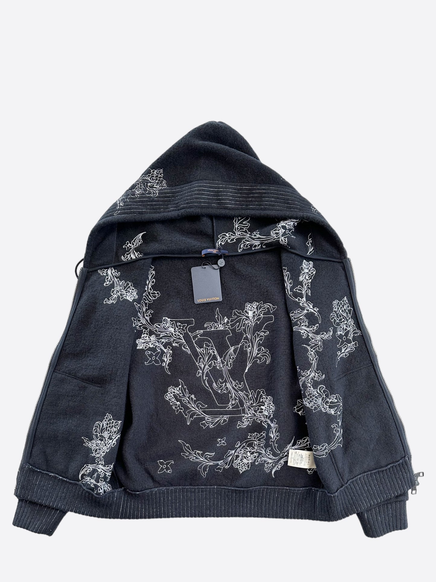 Louis Vuitton Navy & White Flower Embroidered Zip Up Hoodie