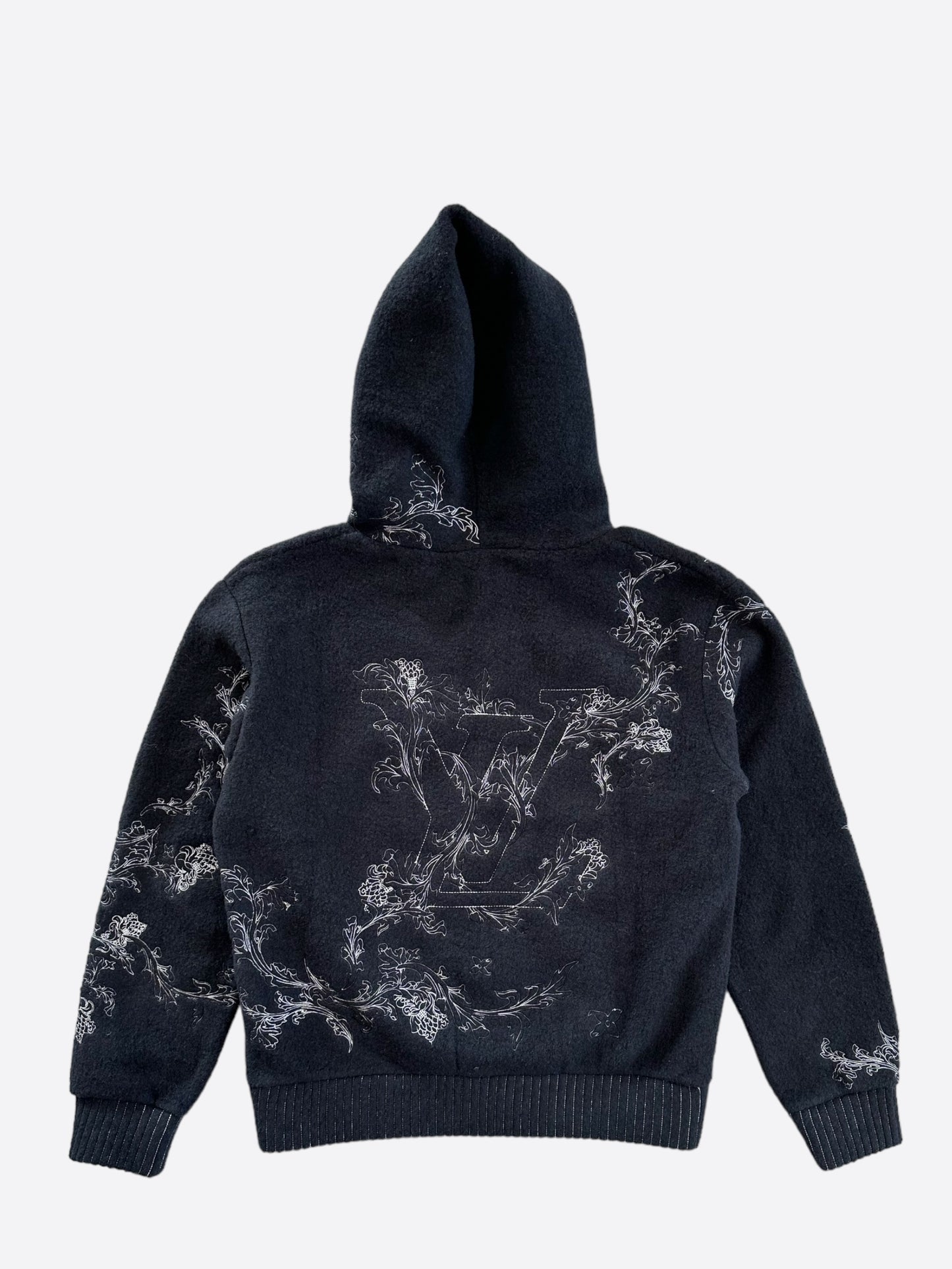 Louis Vuitton Navy & White Flower Embroidered Zip Up Hoodie