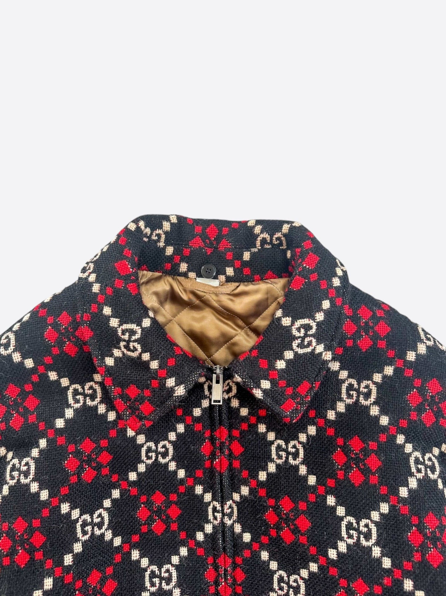 Gucci Black & Red GG Monogram Marco Wool Jacket