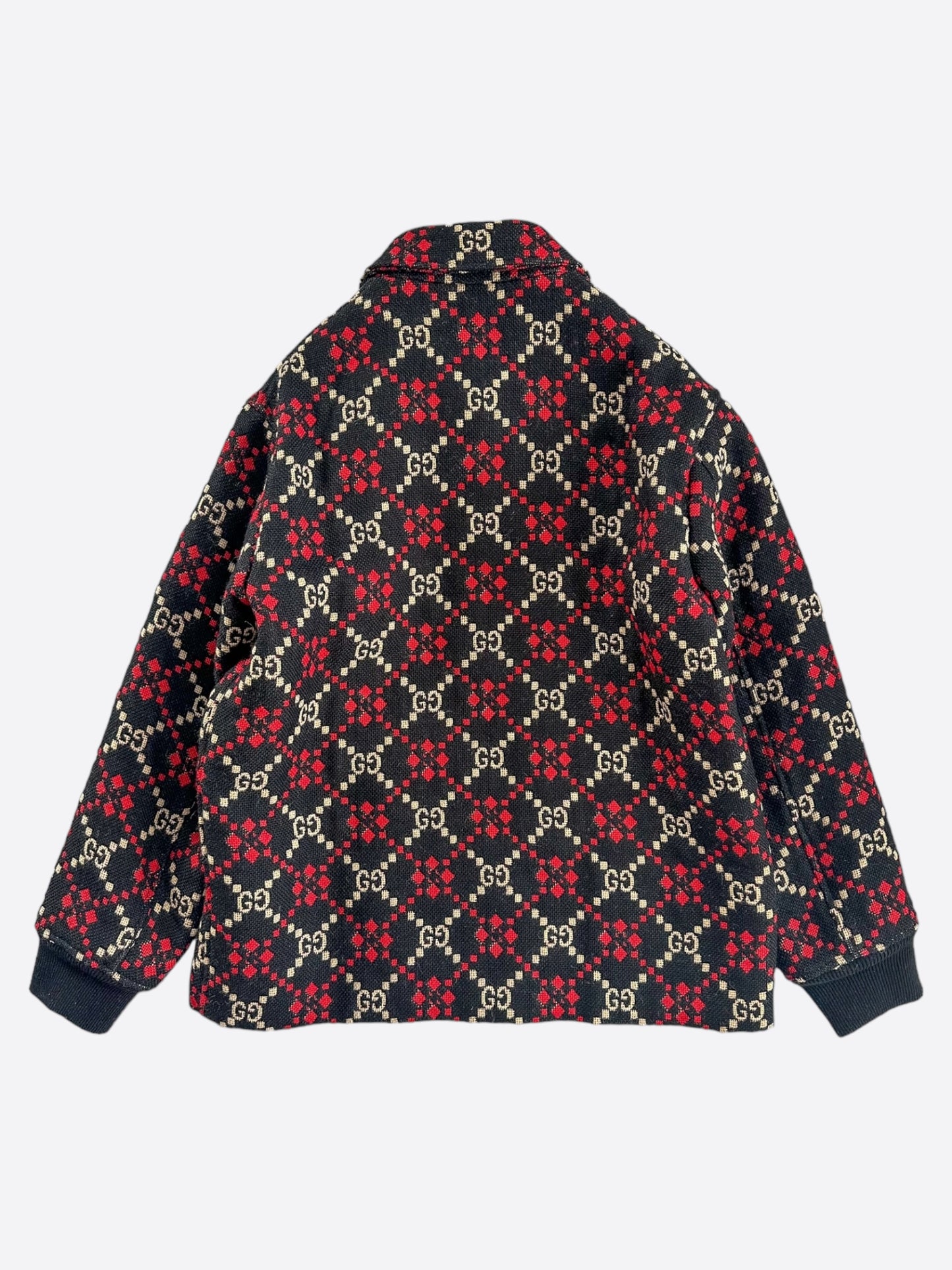 Gucci Black & Red GG Monogram Marco Wool Jacket