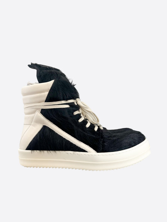 Rick Owens Black & White Cowhair Geobaskets