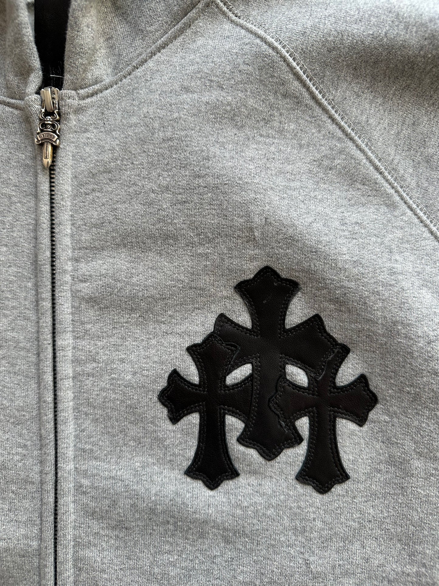Chrome Hearts Grey & Black Triple Cross Patch Paper Jam Zip Up Hoodie