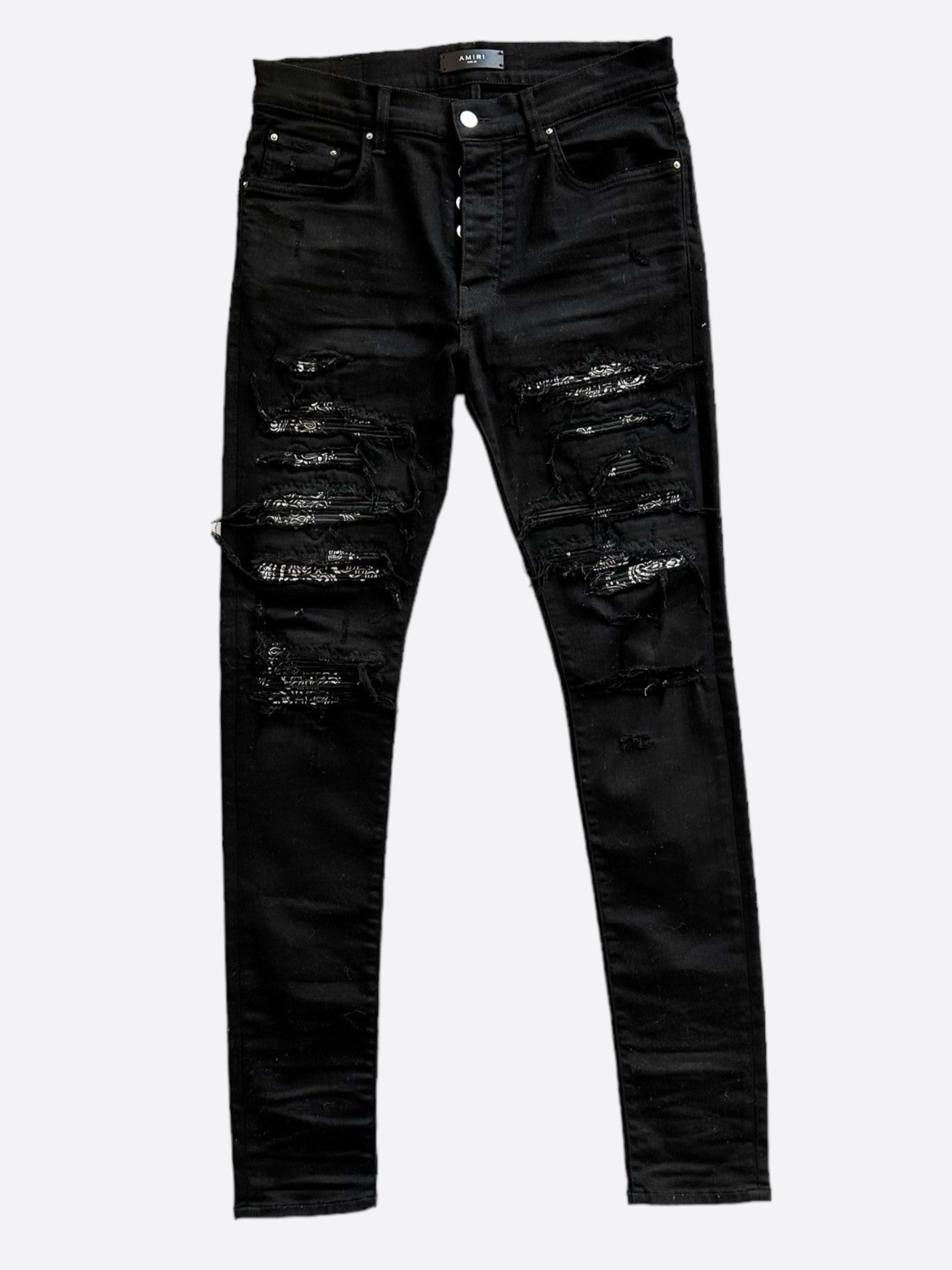 Amiri Black White Bandana Patch Thrasher Jeans – Savonches