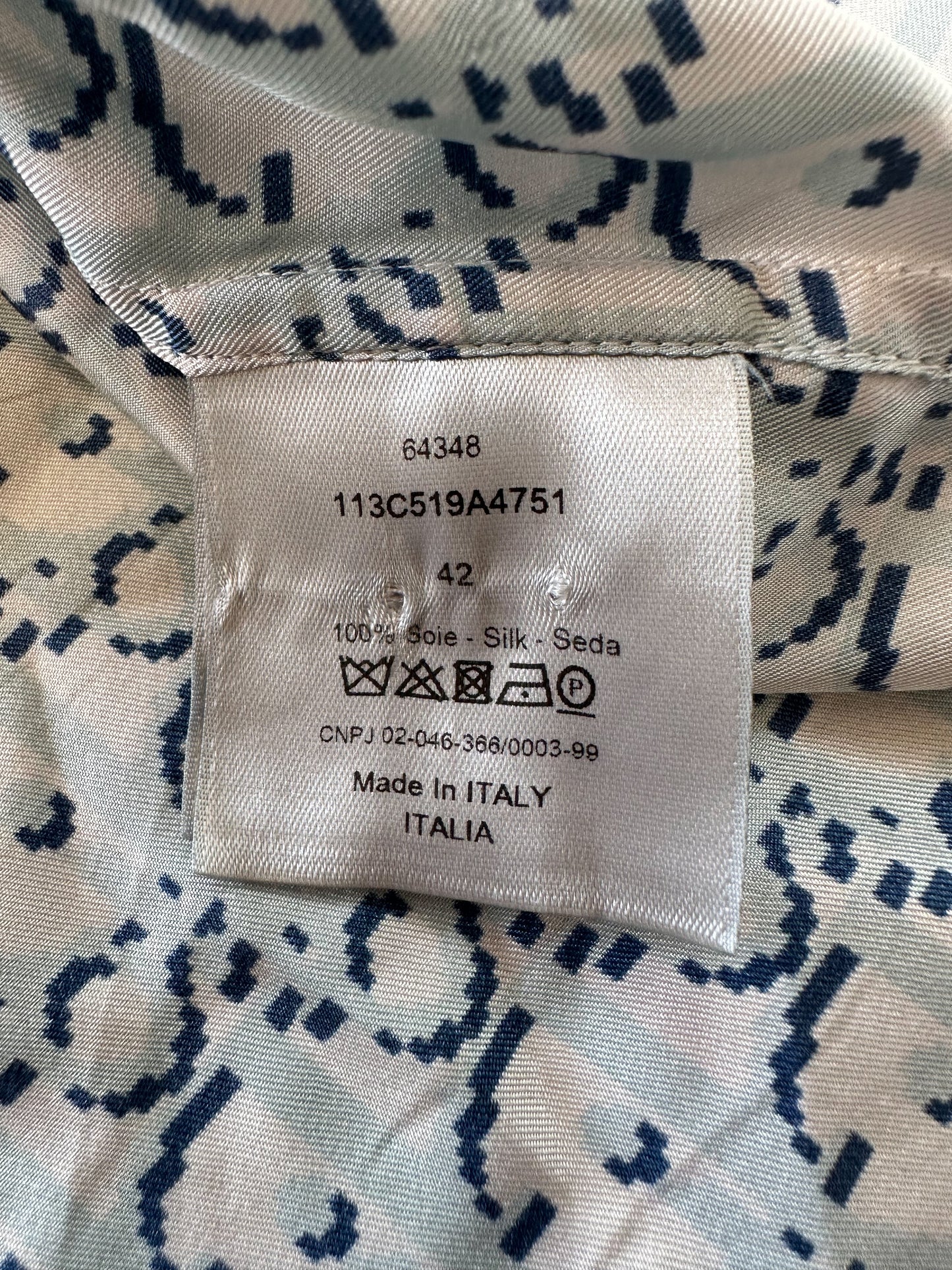 Dior Light Blue Pixel Oblique SIlk Button Up Shirt