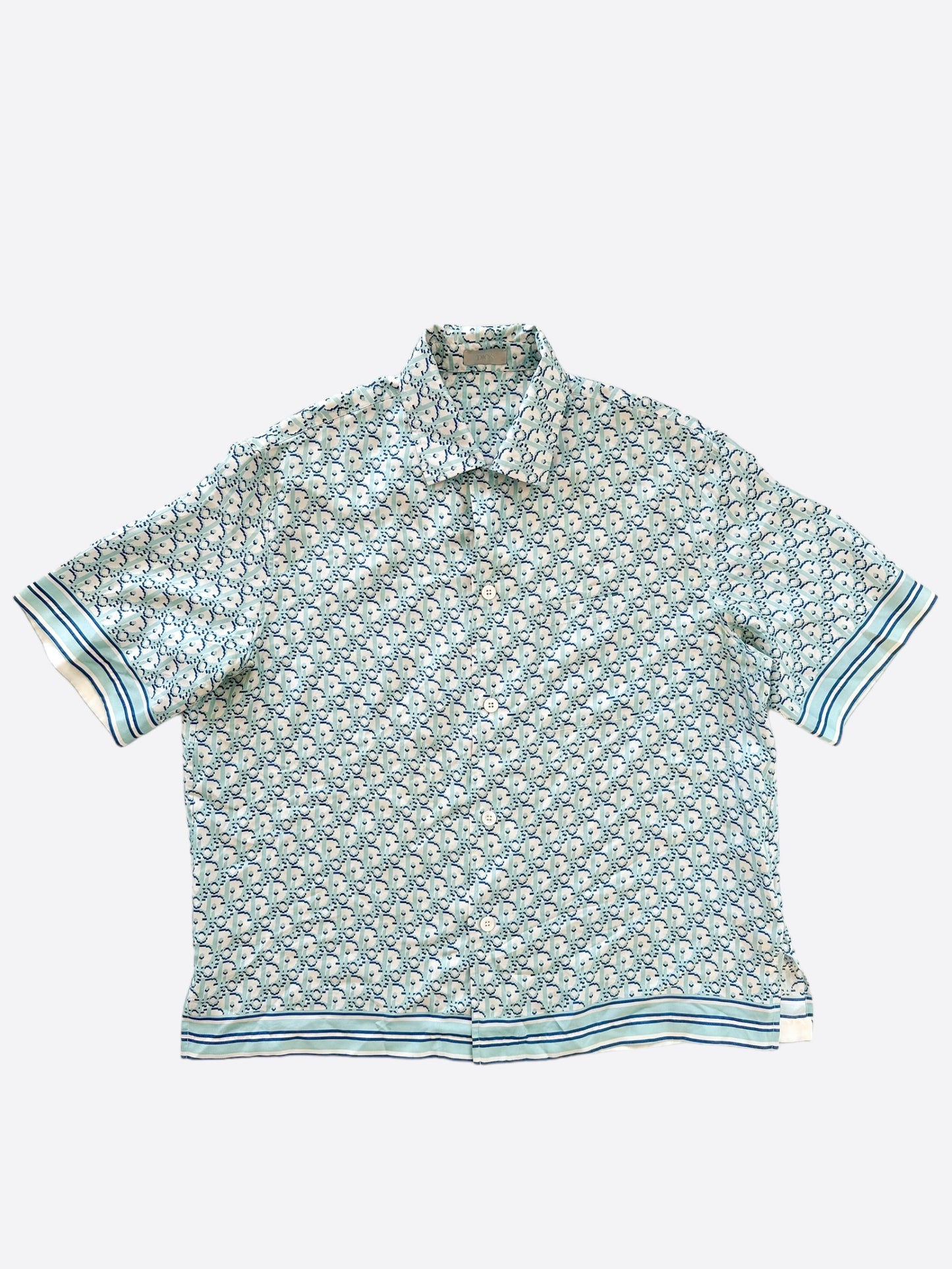 Dior Light Blue Pixel Oblique SIlk Button Up Shirt