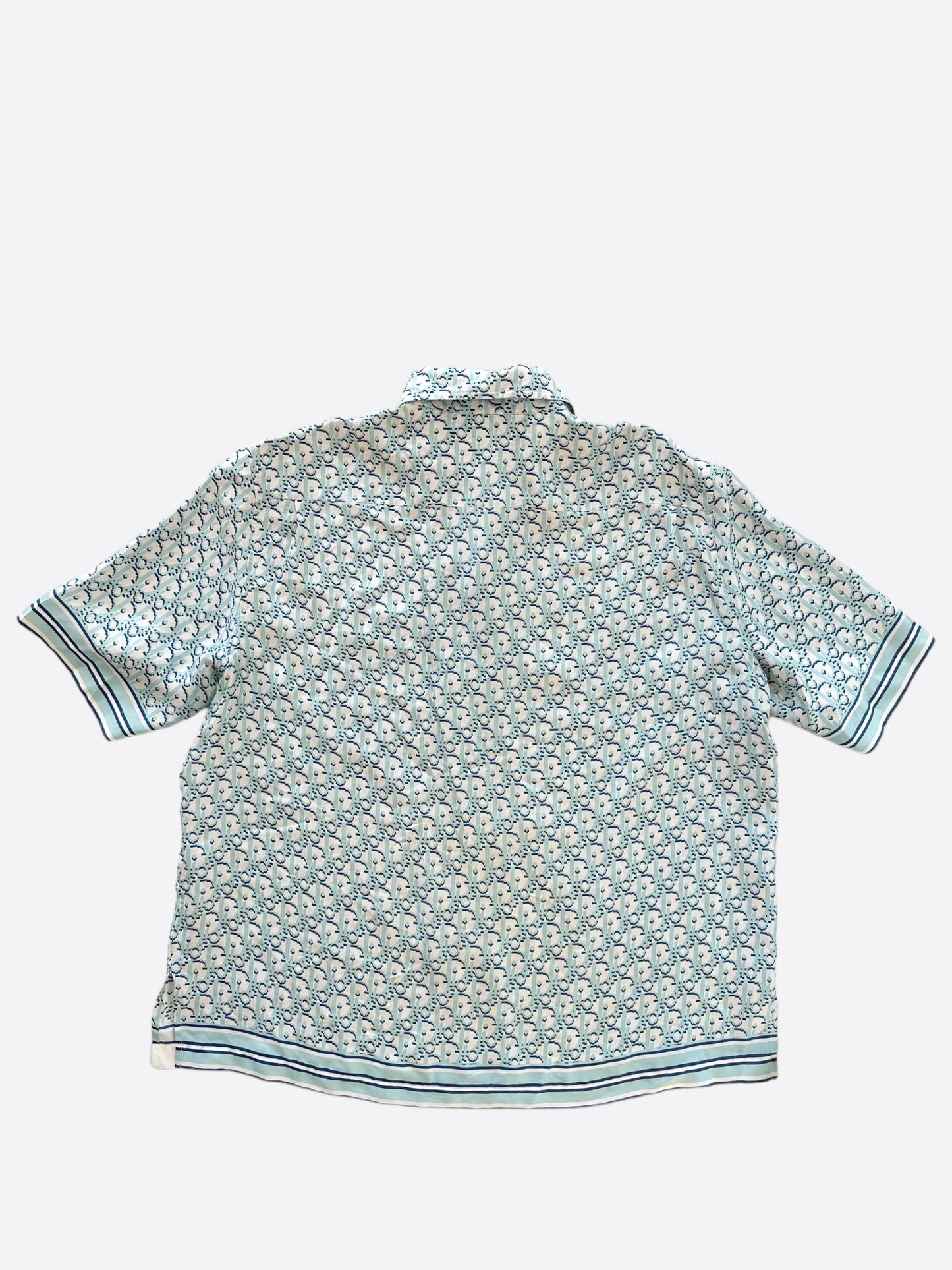 Dior Light Blue Pixel Oblique SIlk Button Up Shirt