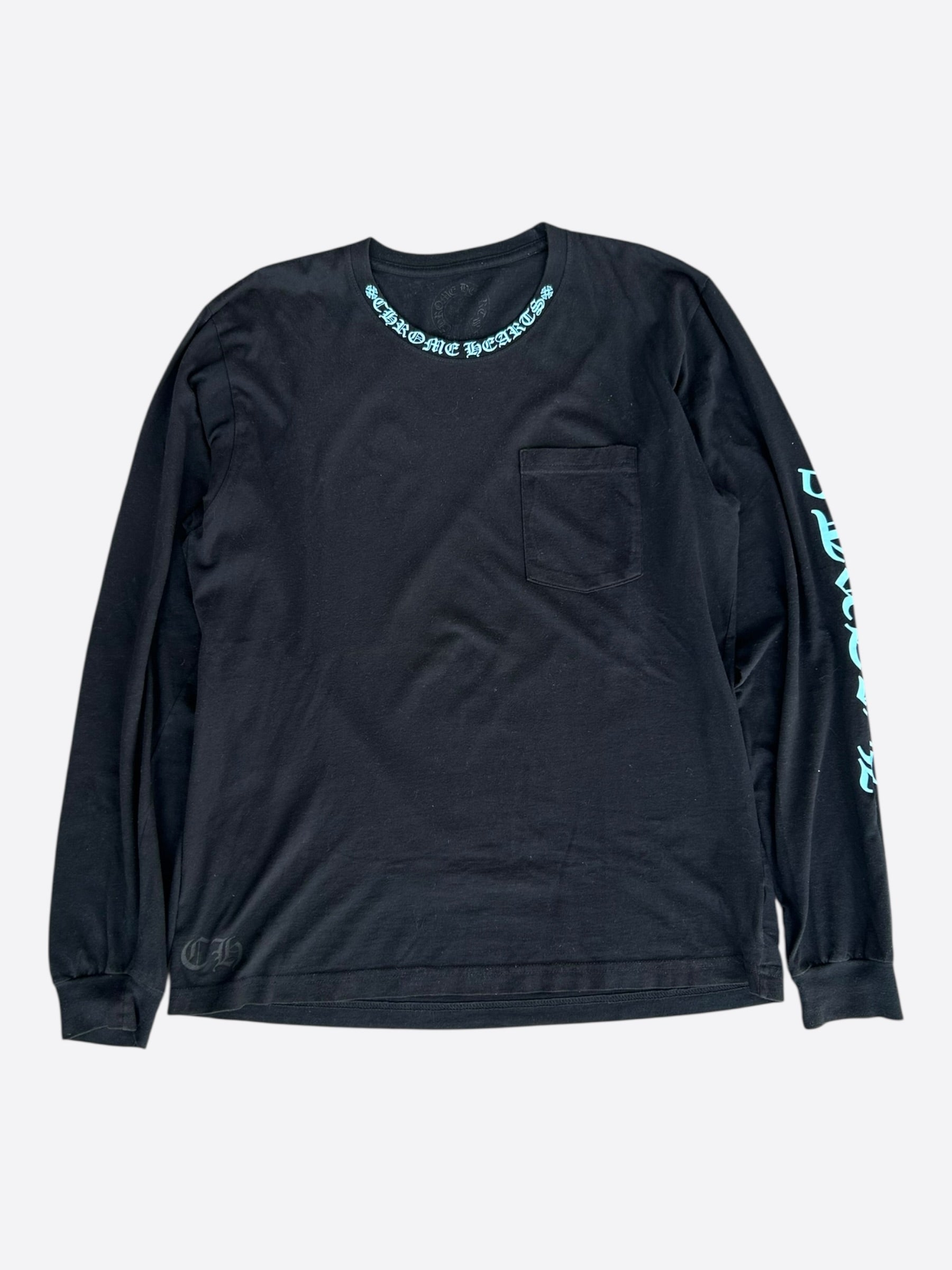 Chrome Hearts Black & Blue Neck Logo Longsleeve T-Shirt – Savonches