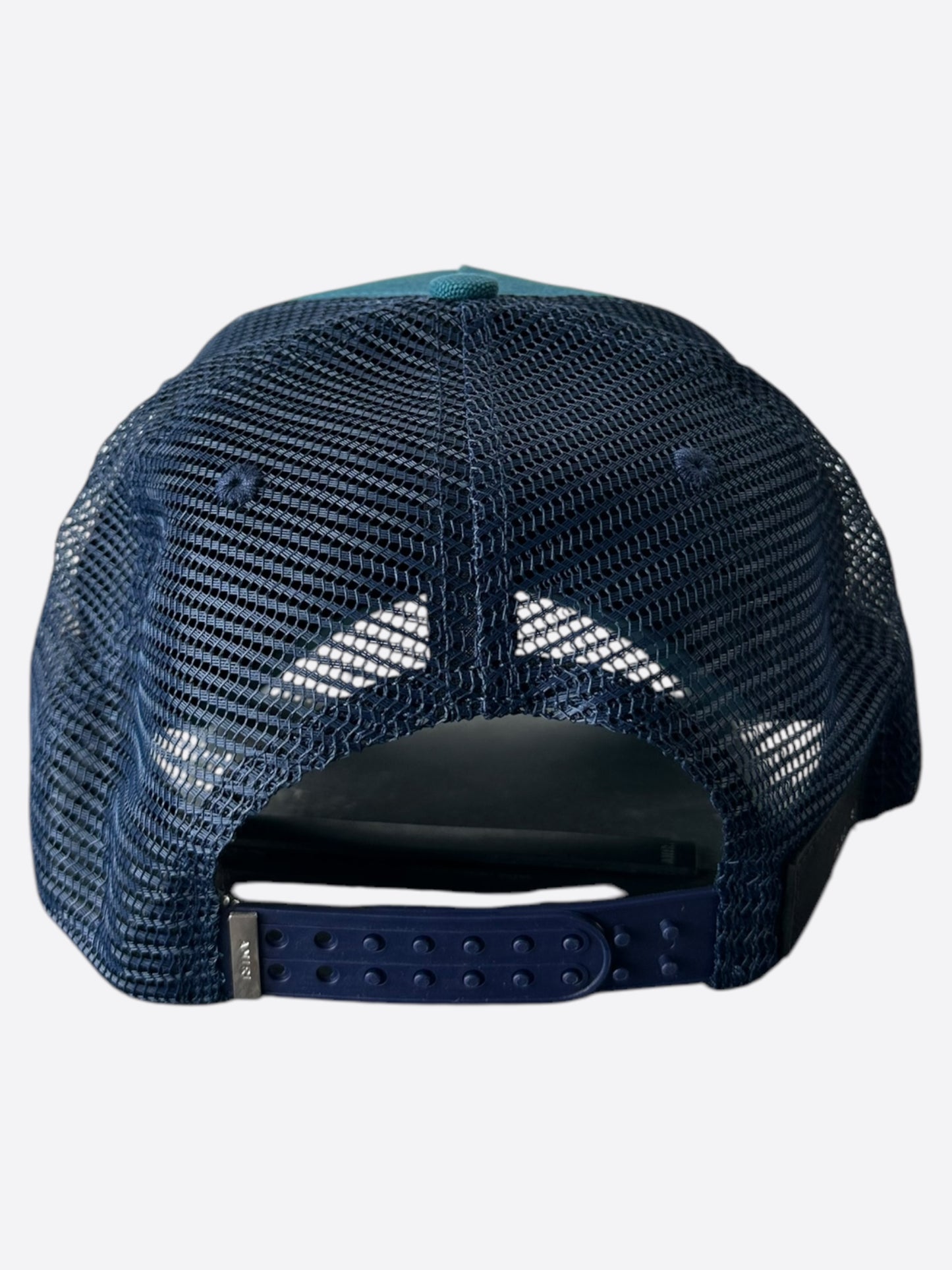 Amiri Blue & White Script Logo Trucker Hat