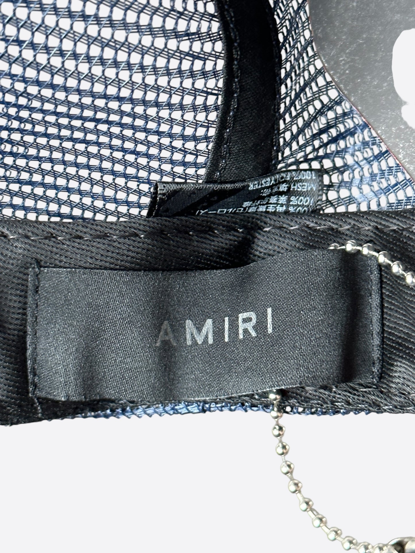Amiri Blue & White Script Logo Trucker Hat
