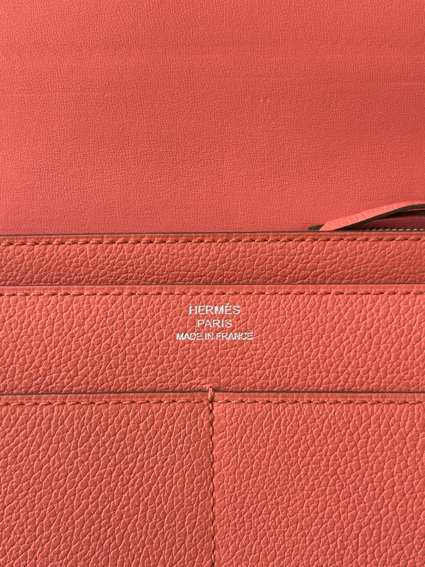 Hermes Peach Epsom & Palladium Hardware Dogon Wallet