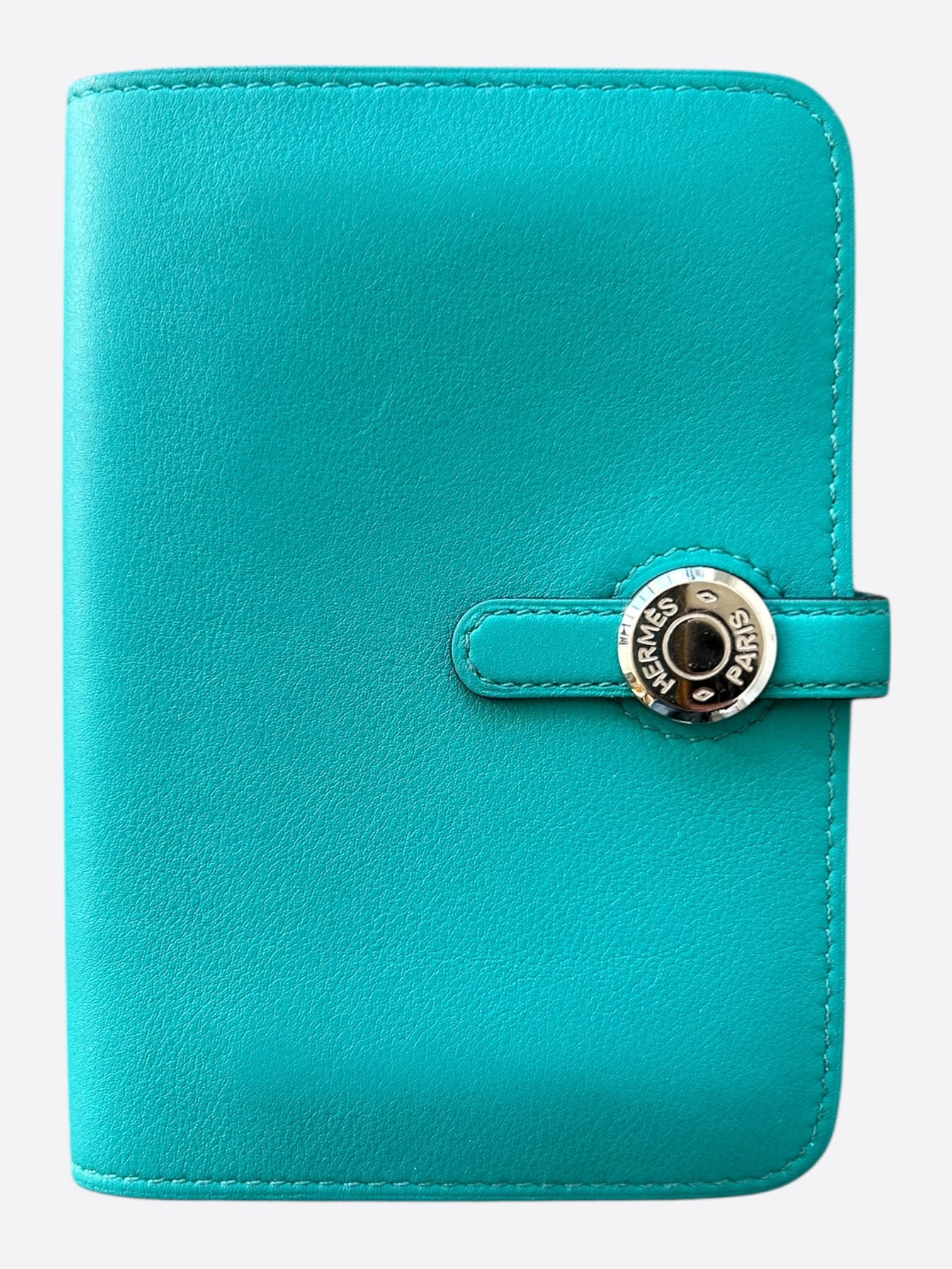 Hermes Blue Swift & Palladium Hardware Compact Dogon Wallet 