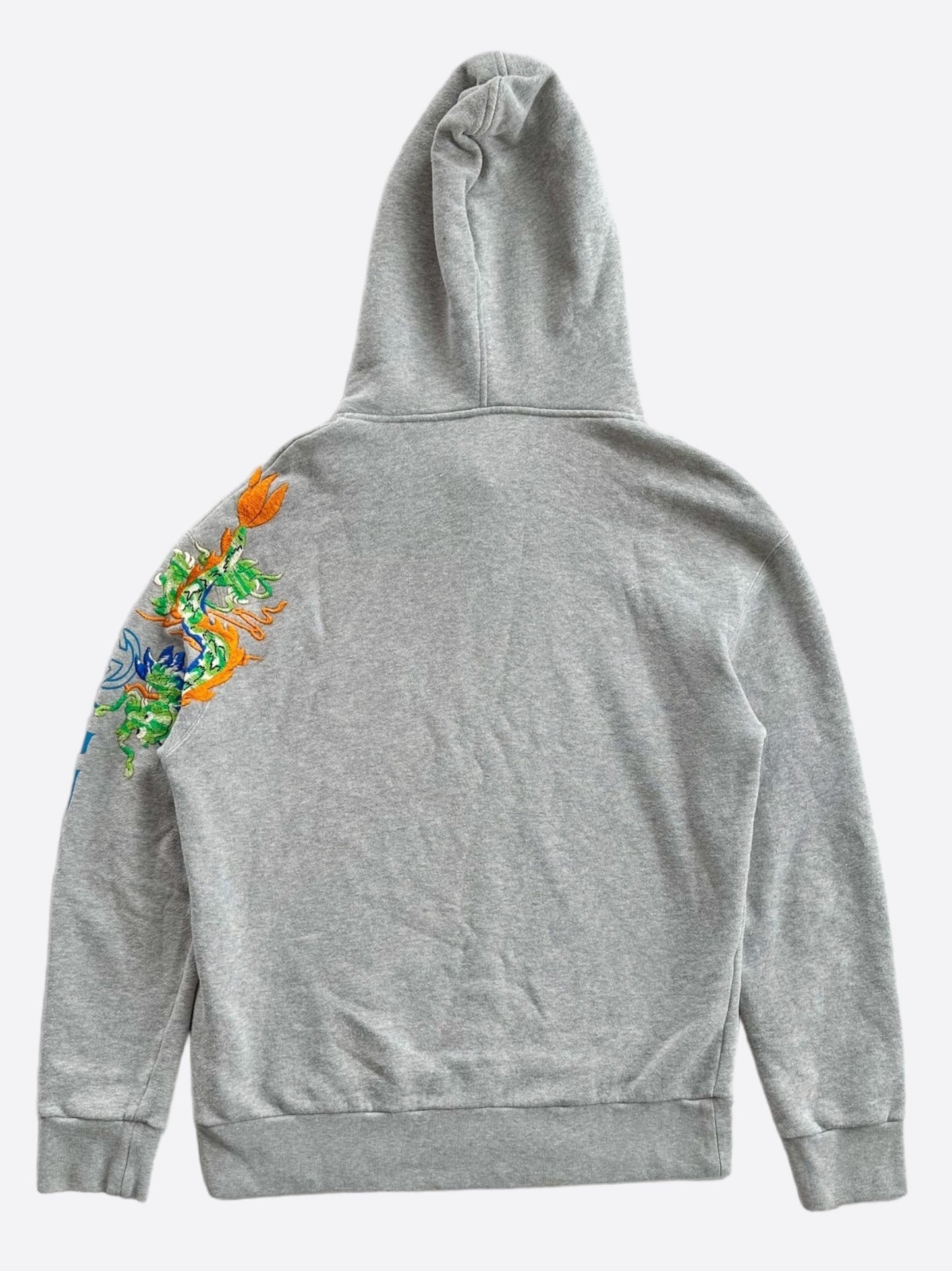 Gucci Grey Dragon Embroidered Logo Hoodie