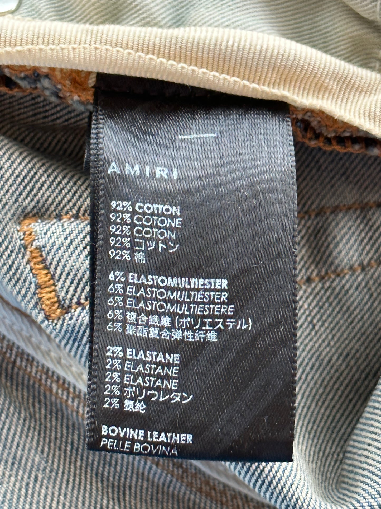 Amiri Vintage Indigo Red Serif Logo Distressed Jeans