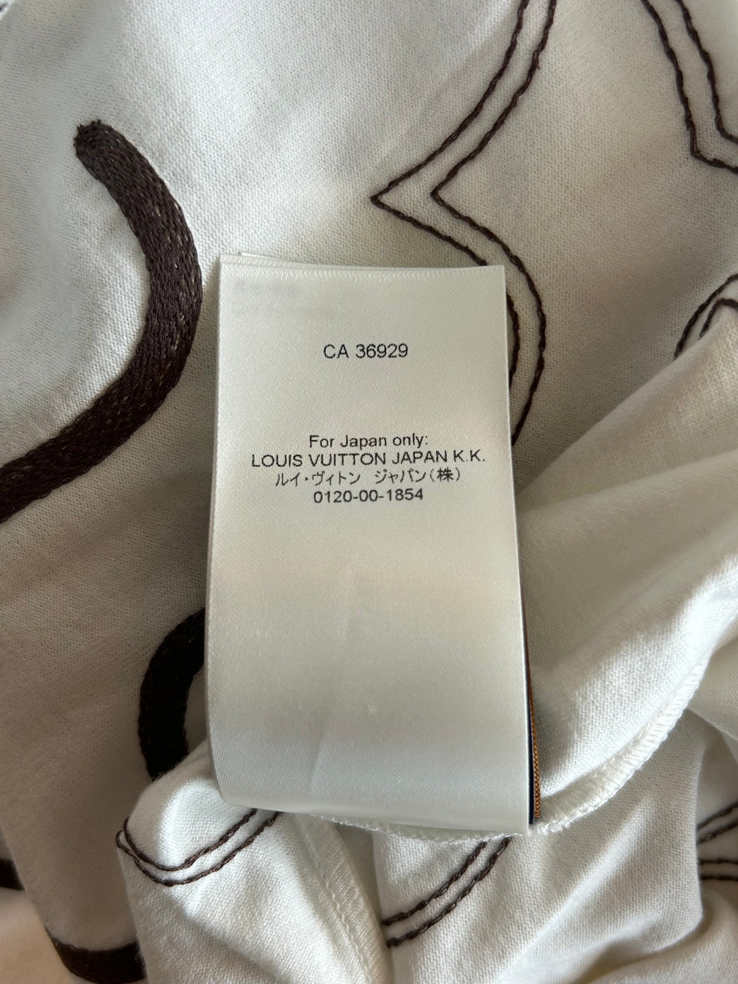 Louis Vuitton White & Brown Embroidered Logo T-Shirt