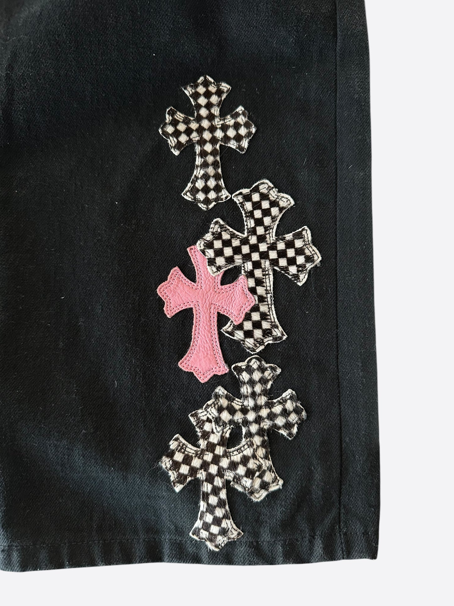 Chrome Hearts Black Pink & Checkered Cross Patch Fleur Jeans