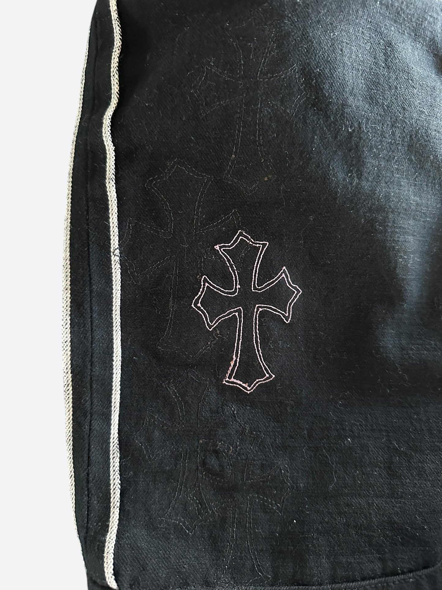 Chrome Hearts Black Pink & Checkered Cross Patch Fleur Jeans