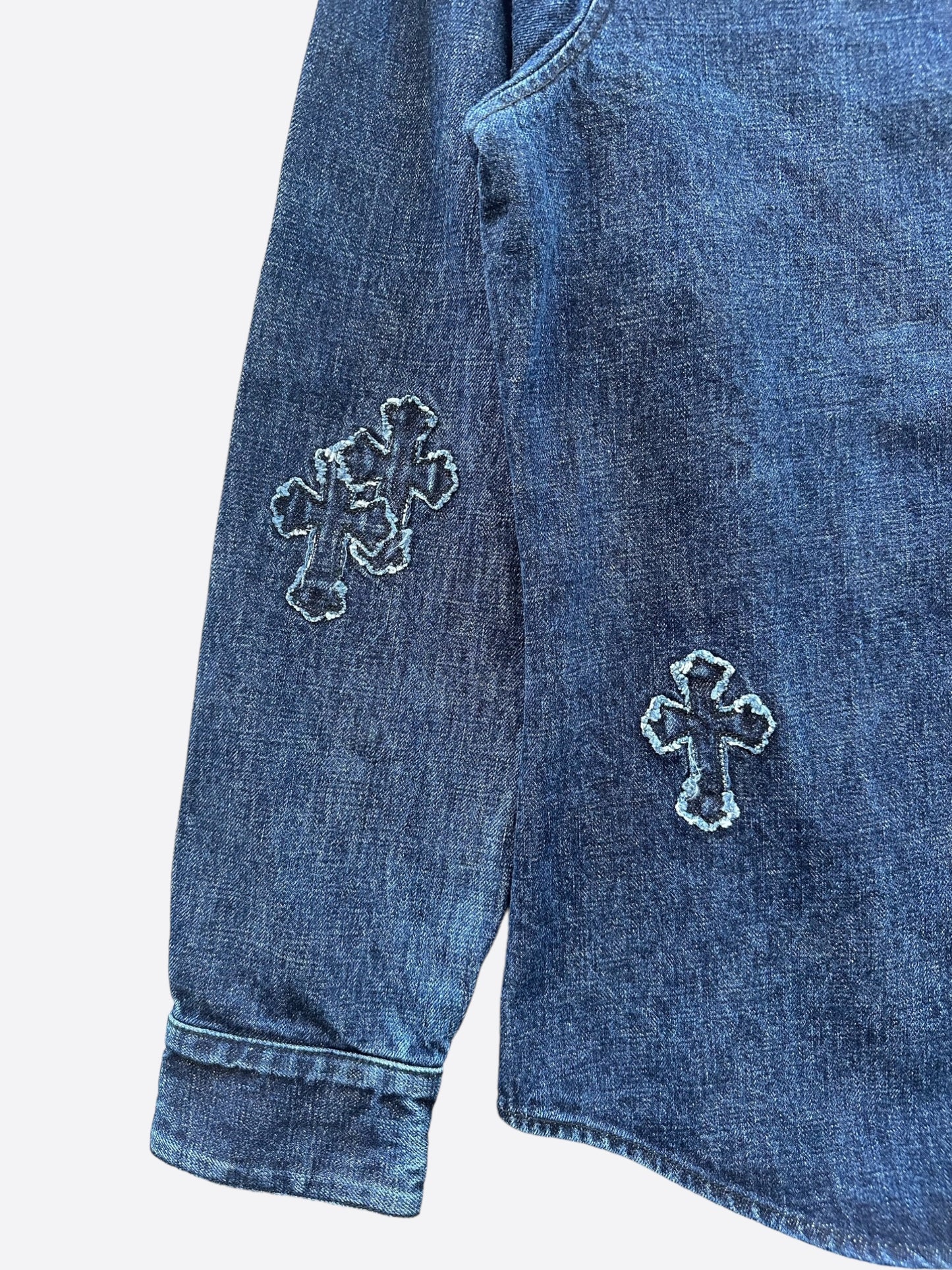 Chrome Hearts Blue Embroidered Cross Patch Denim Shirt