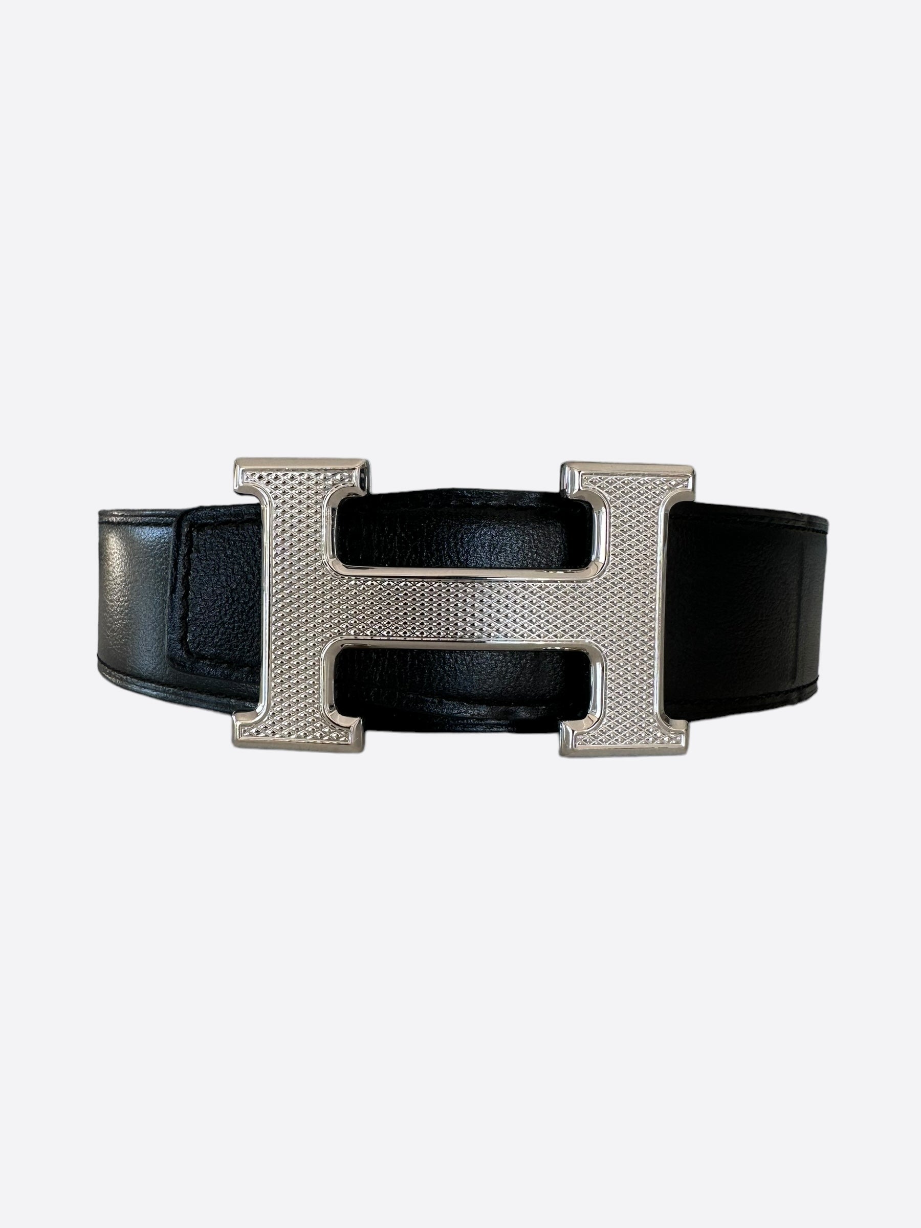 Hermes Black Brown Silver H Buckle Reversible Belt – Savonches
