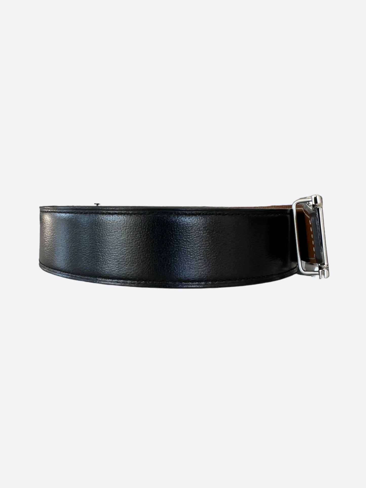 Hermes Black & Brown Silver H Buckle Reversible Belt
